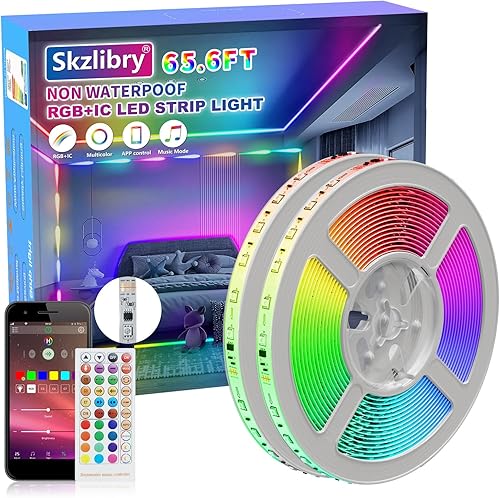 Tira de luces LED RGB+IC, luces LED inteligentes de 65.6 pies para dormitorio, luces LED Bluetooth con control de aplicación, luces LED que cambian