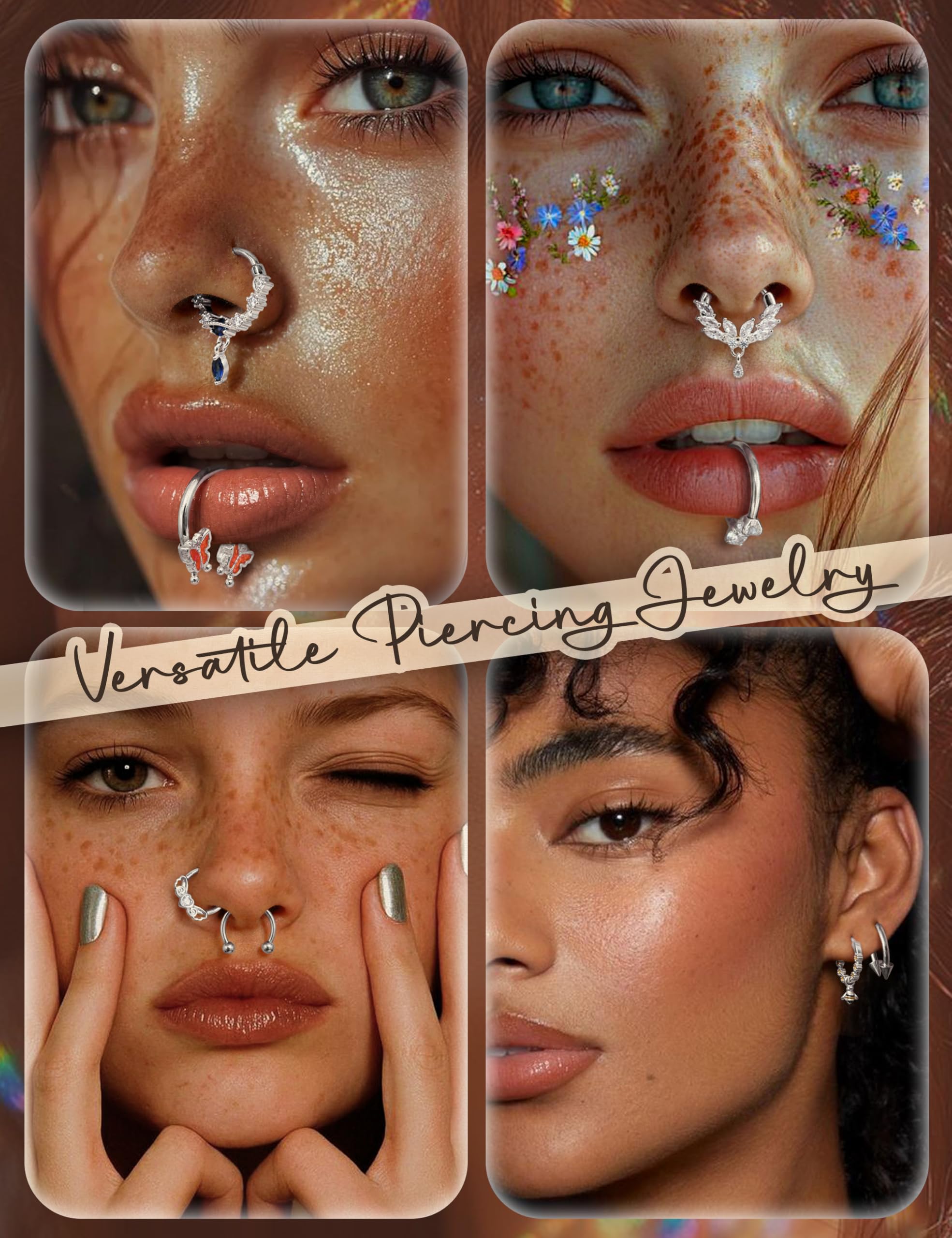 ADRAMATA 20 PCS 16G Septum Piercing Acciaio Chirurgico Piercing Naso Cerchio Naso Anelli Cerchio Set CZ Nostril Piercing Trago Cartilagine Helix Piercing Orecchino Piercing Septum Gioielli