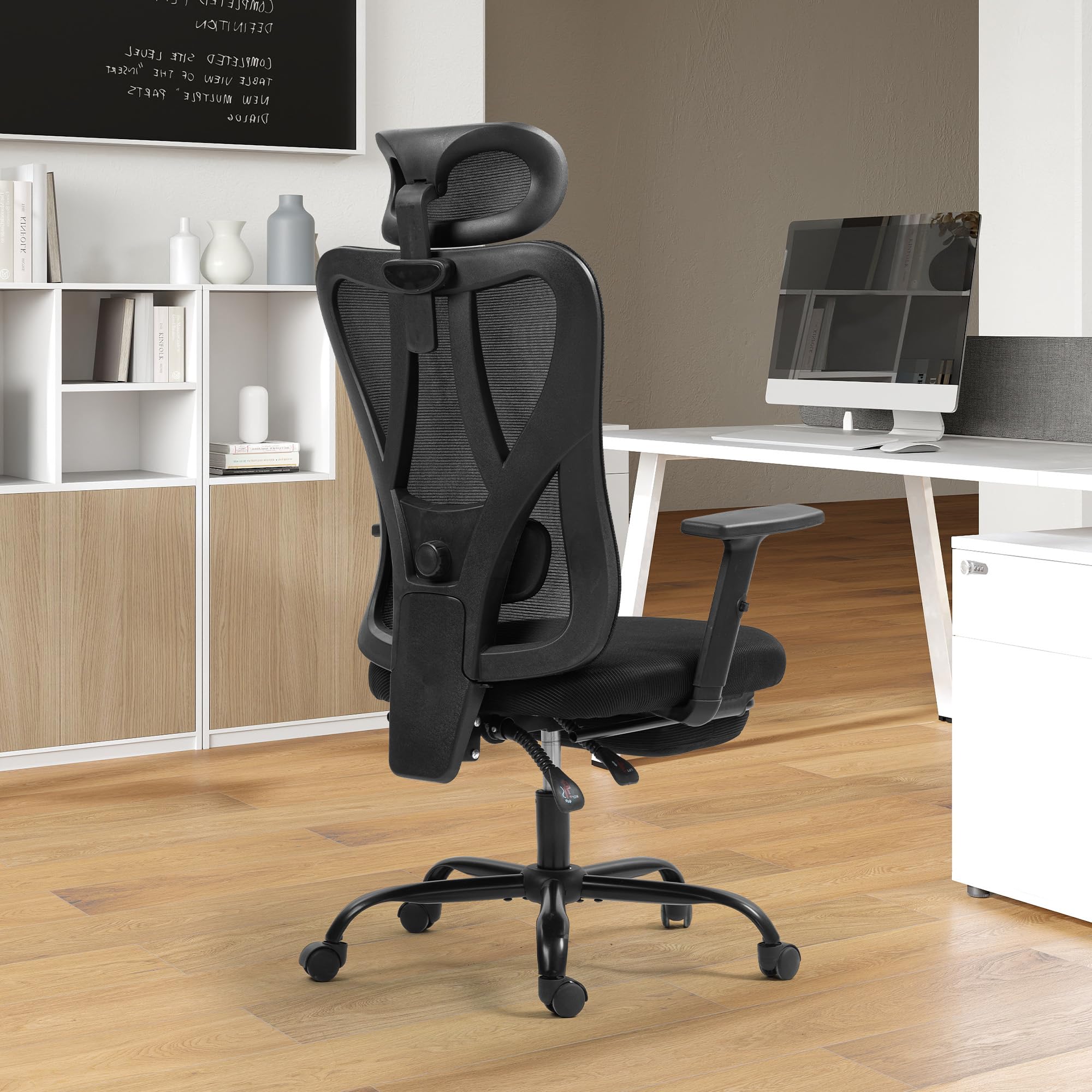 ECOTOUGE Big and Tall Office Chair, Ergonomic High Back with Adjustable Headrest & Lumbar Support, Wide Cushion Mesh Desk Chair with Retractable