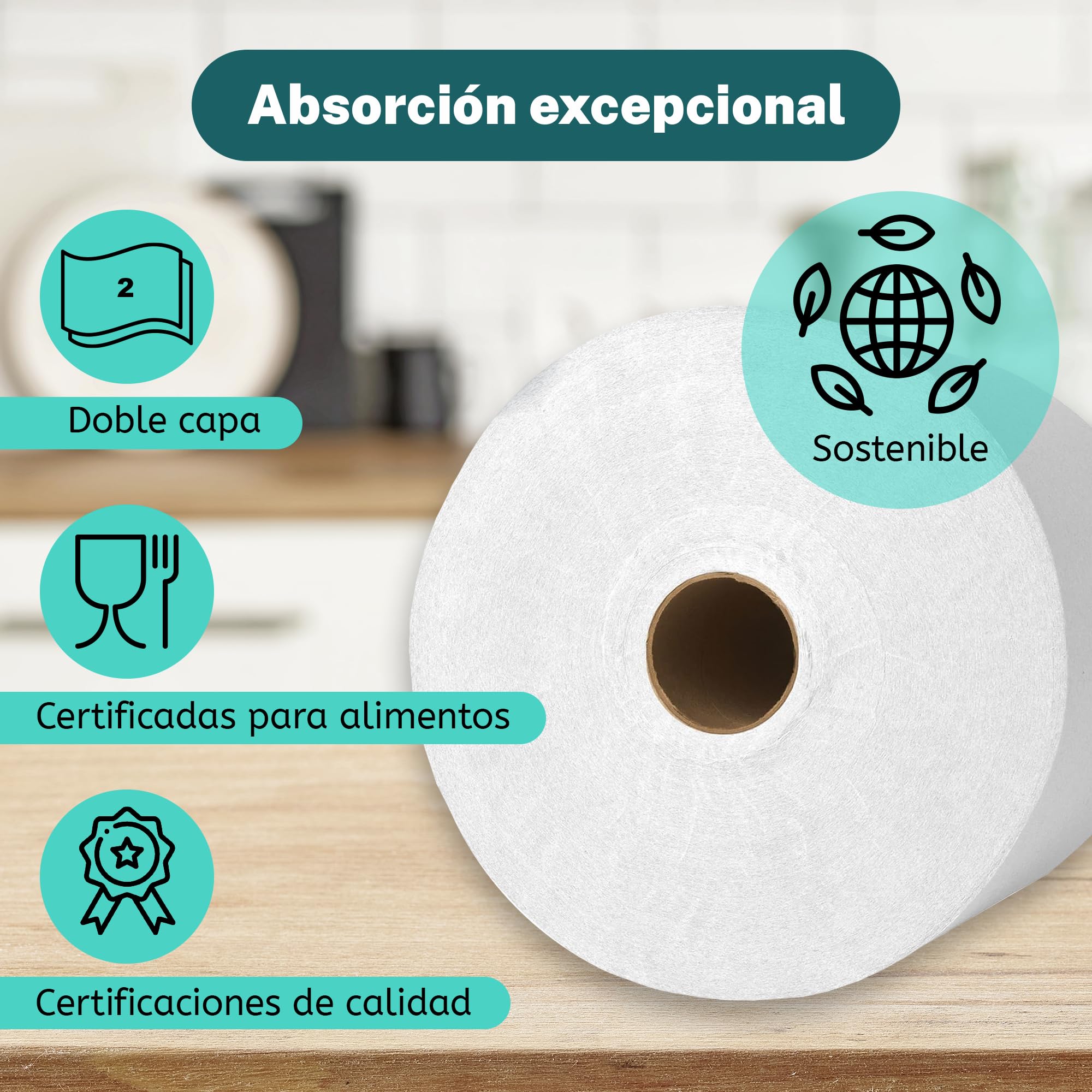 Rollo Mecha Laminado - 6 Unidades de Papel Secamanos Industrial de Celulosa Grande - Chemine Blanco Zig Zag - Bobina para Limpieza Doméstica o Industrial (110)