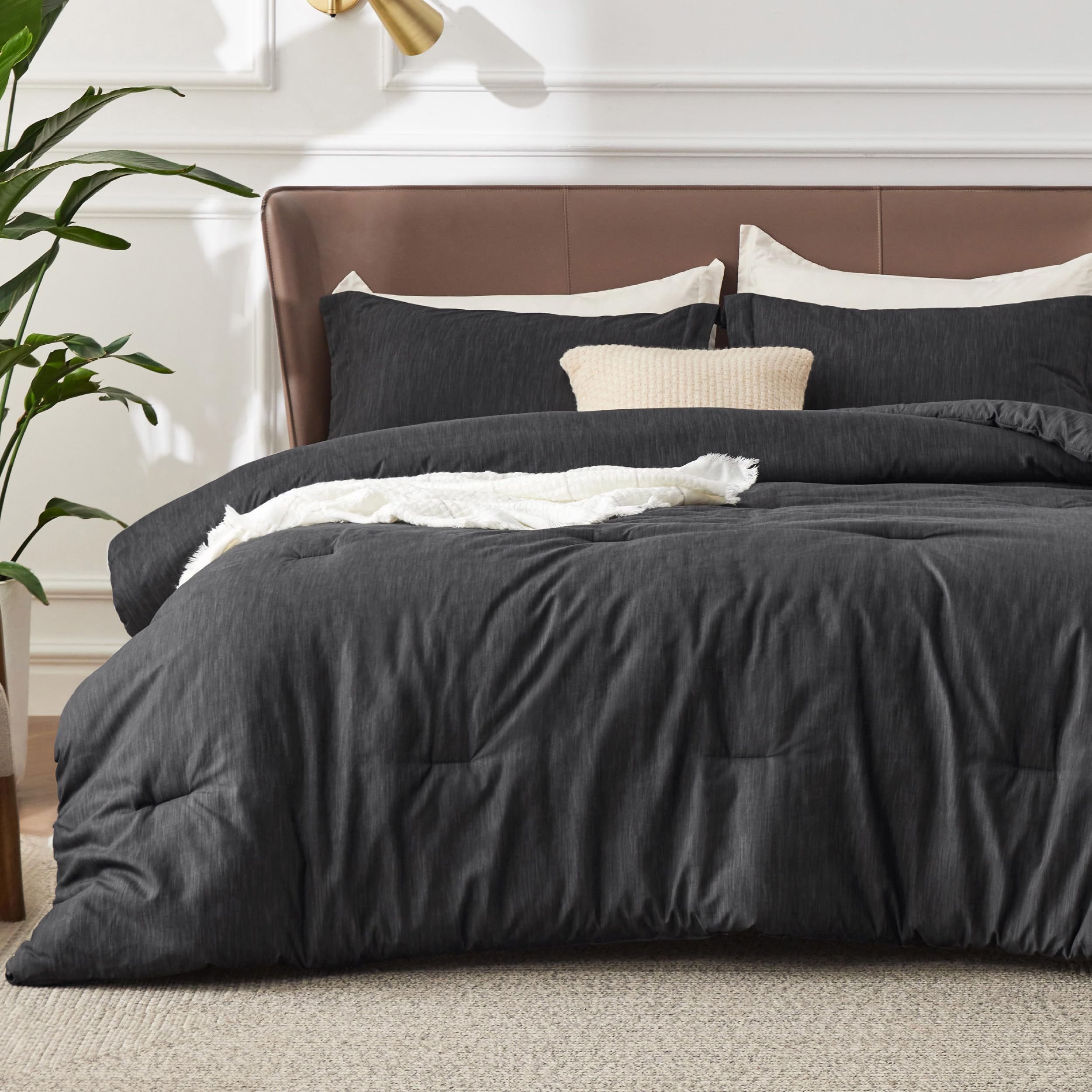 Bedsure Charcoal King Size Comforter Set, Soft Cationic Dyed Bed Set 3 Pcs