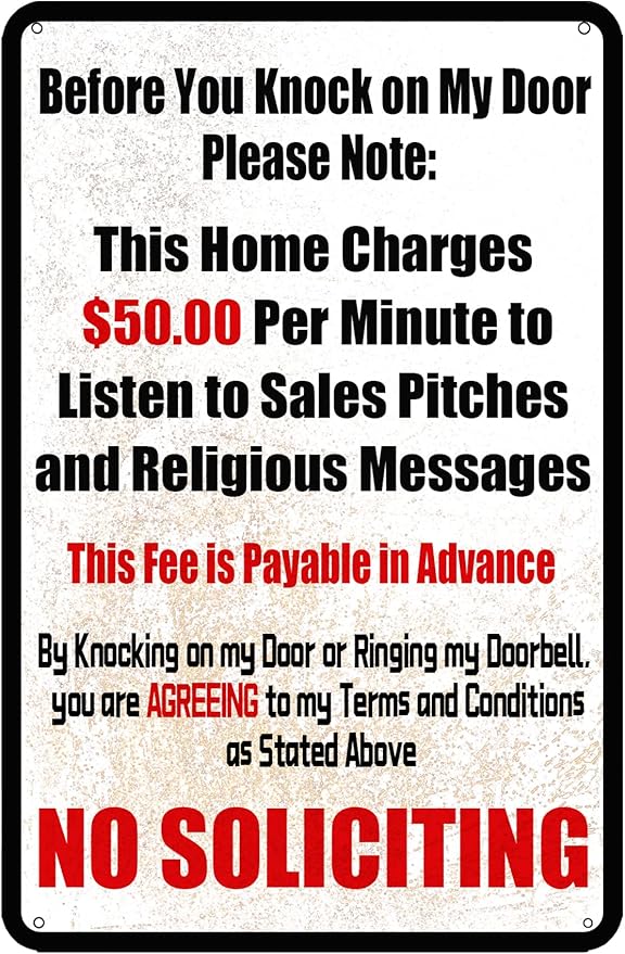 Before You Knock On My Door Sign No Soliciting Metal Tin Sign for House Office