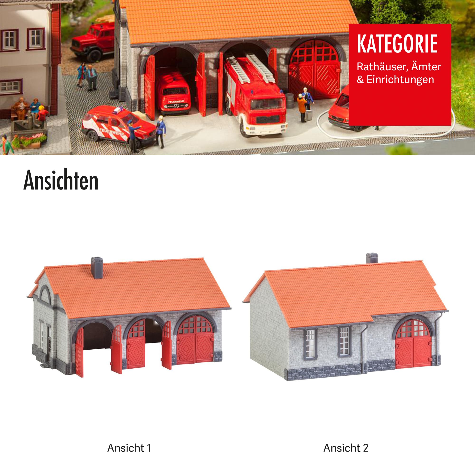 FALLER Feuerwehrgerätehaus Modellbausatz mit 203 Einzelteilen 101 x 82 x 60 mm I Modelleisenbahn Zubehör N I Modelleisenbahn N Feuerwehr-Werkstatt, Creme und Braun