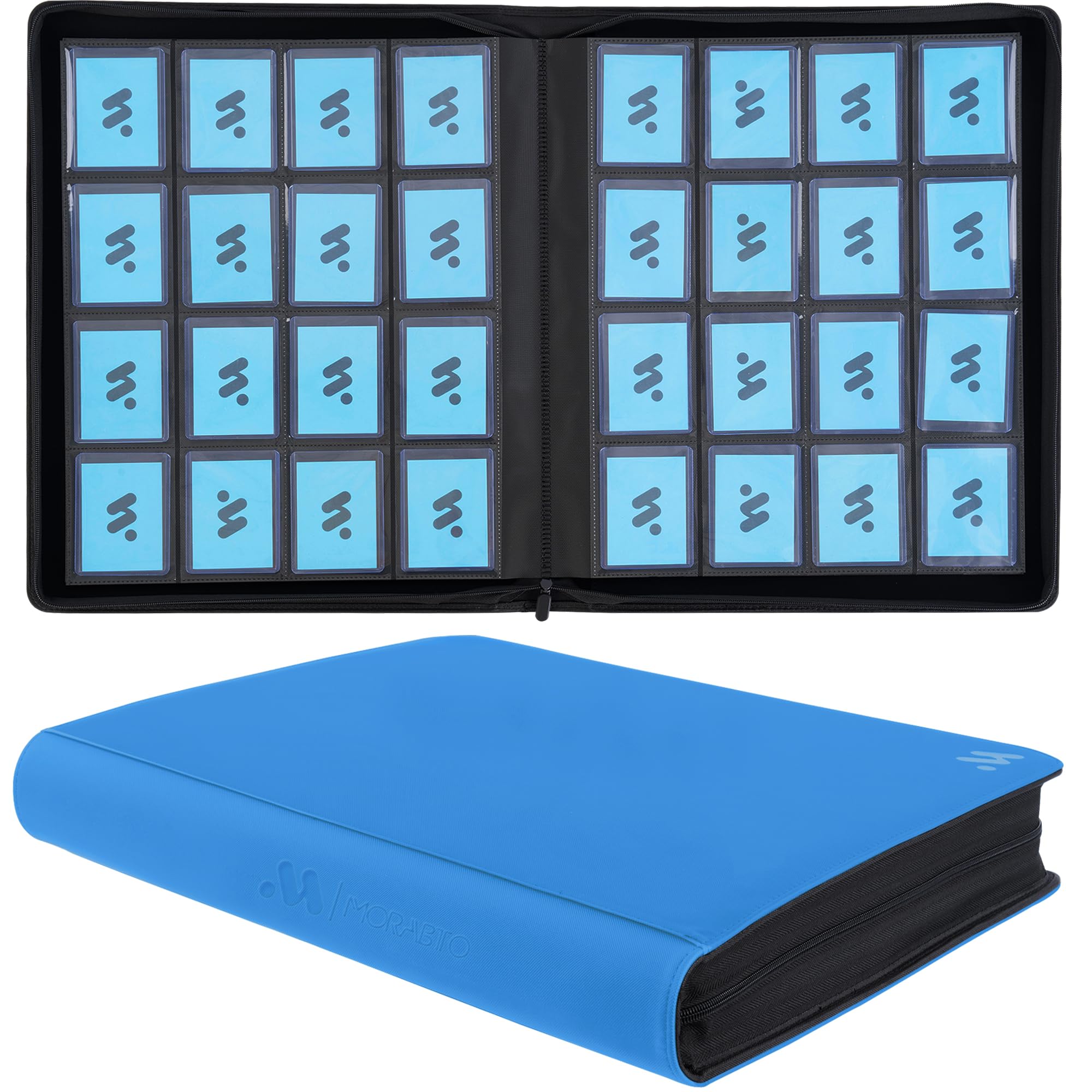 MORABTO Toploader Binder, Holds 640 Top Loaders,16 Pocket Top Loader Binders for 3" x 4" Rigid Cards,Toploader Card Binder for Hard Plastic TopLoader (Sky Blue, Large) — image 1