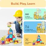 PicassoTiles 8pc Magnet Building Tile Blocks Addon 8 Magnetized Action Figures Construction Vehicle Zoo Animal Theme Compatible with Magnetic Build Tiles Playset STEM Learning Girls Boys Ages 3+ PTA21