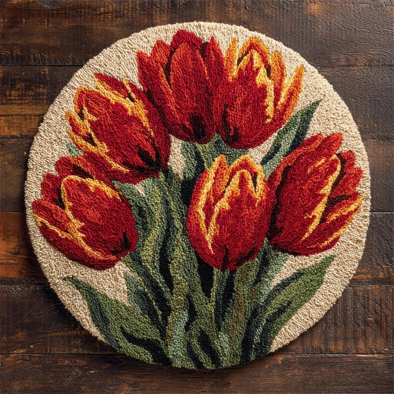 Kitquiver Knüpfteppich Set Groß Rote Tulpen 100x100cm | Blumen Diy-Teppich，Heimteppichknüpfen，Sticksets，Handarbeit Für Anfänger，Erwachsene