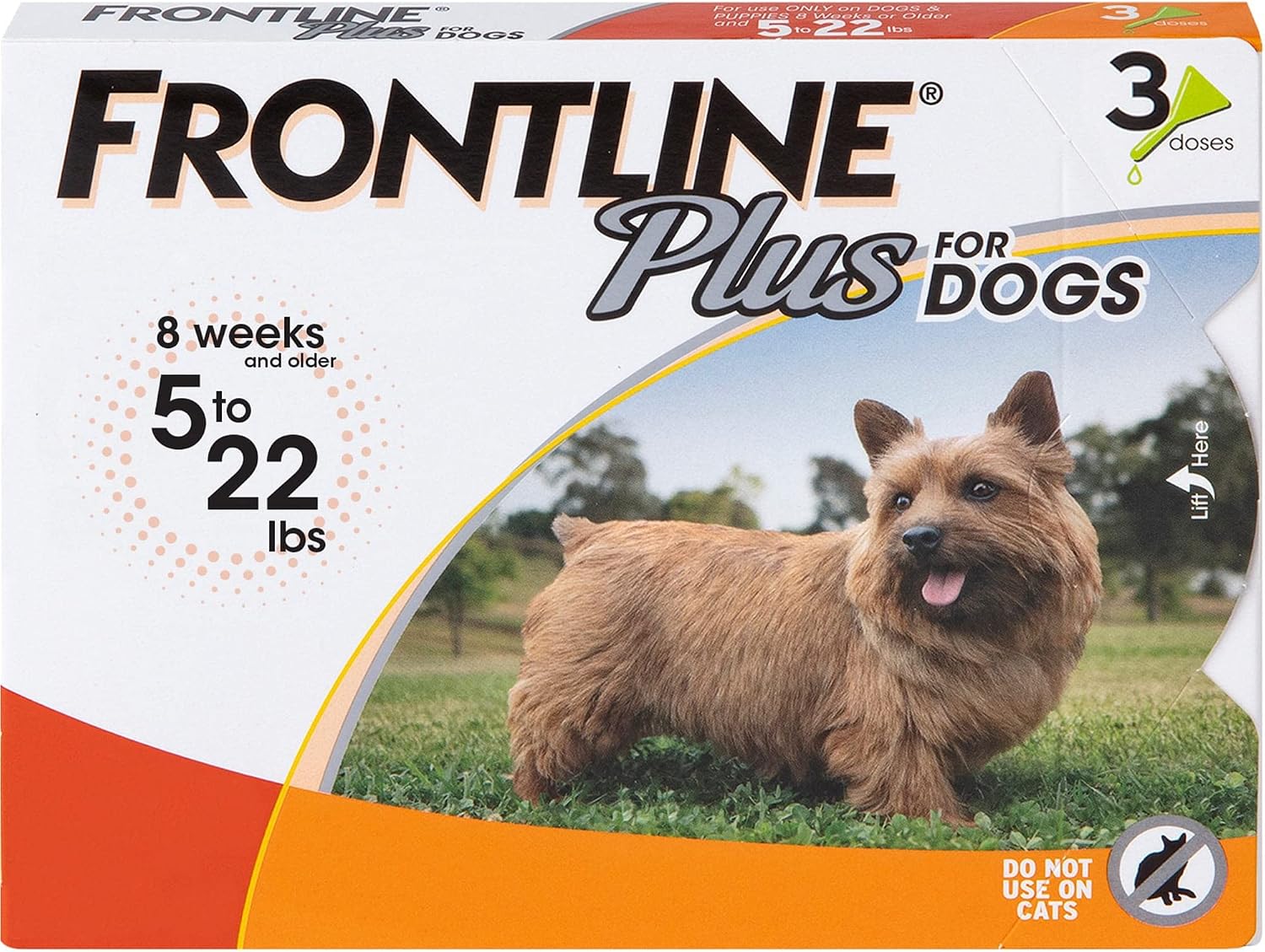 FRONTLINE® Plus for Dogs Flea and Tick Treatment (Small Dog, 5-22 lbs.) 3 Doses (Orange Box)