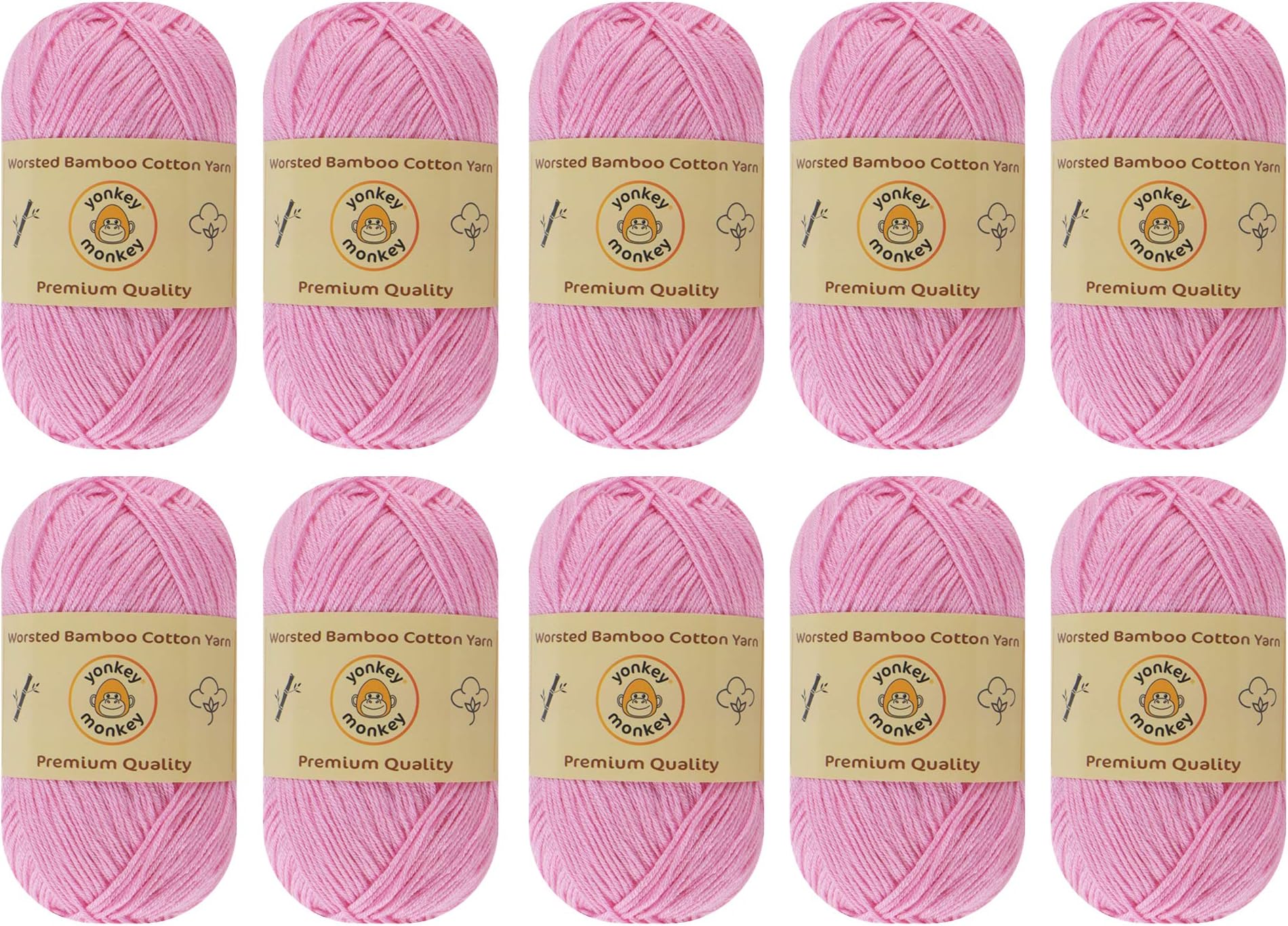 10-Pack Yonkey Monkey Worsted Bamboo Cotton Tencel Yarn Skeins - Softest Quality Crocheting, Knitting Supplies - Lightweight and Breathable Fabric Threads
