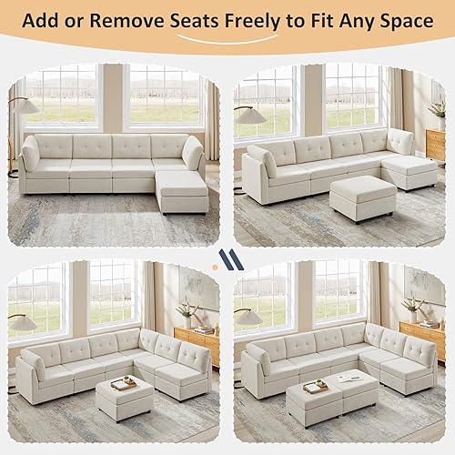 Miniatura 5 de VANOMi Sofá modular seccional, sofás seccionales para sala de estar, sofá modular de nube de 5 asientos con 1 otomana, 91 pulgadas de ancho