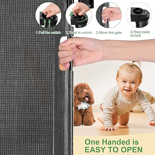 Miniatura 3 de Puerta retráctil mejorada para bebés, puerta de seguridad extra ancha para niños o mascotas, 33 pulgadas de alto, se extiende hasta 71 pulgadas de