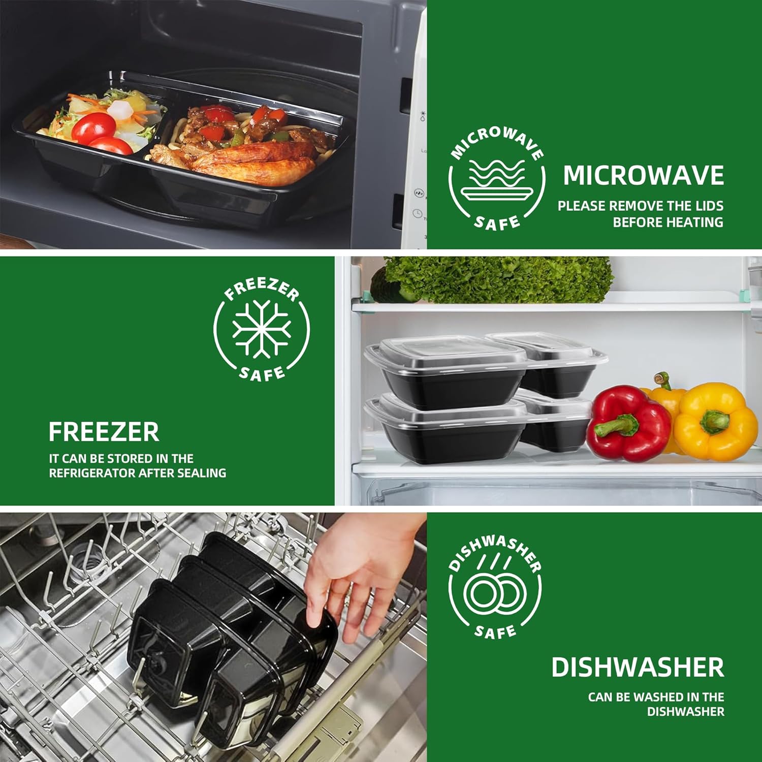 Meal Prep Containers 50 Pack - 30oz 2-Compartment Disposable Take Out Food Storage Containers with Leakproof Lids, BPA Free Plastic To Go Lunch Boxes, Microwave/Dishwasher/Freezer Safe - Image 4