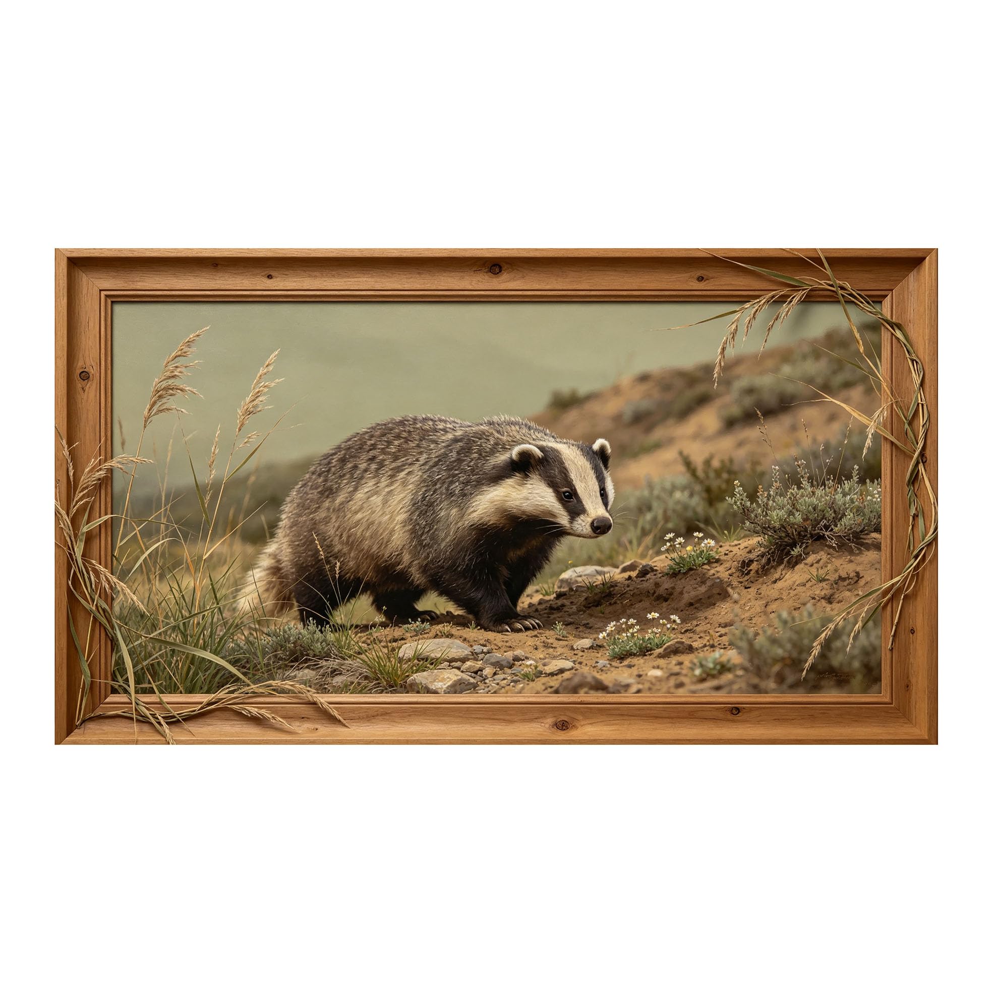 Murasolite 3D 3D Framed Wall Art 50cm×90cm Woodland Badger Landscape Oil Painting SelfAdhesive Fabric Mural Wall Decor, Peel and Stick No Damage to Wall for Bedroom Living Room