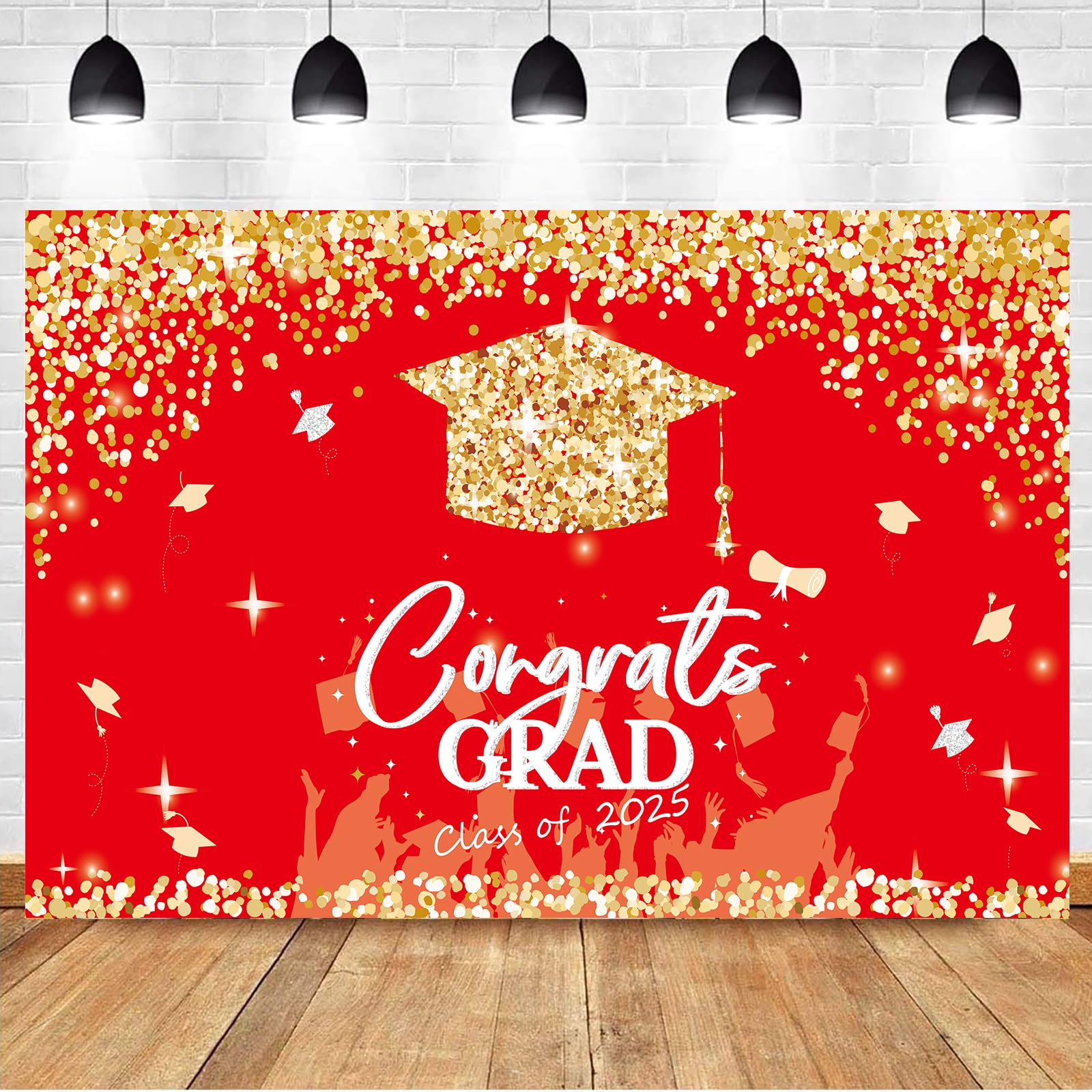 Graduation Decorations 2025 - Grduation Decorations, Graduation Banner, Graduation Backdrop, Great Graduation Party Supplies 2025, Gold and Red Graduation Decorations