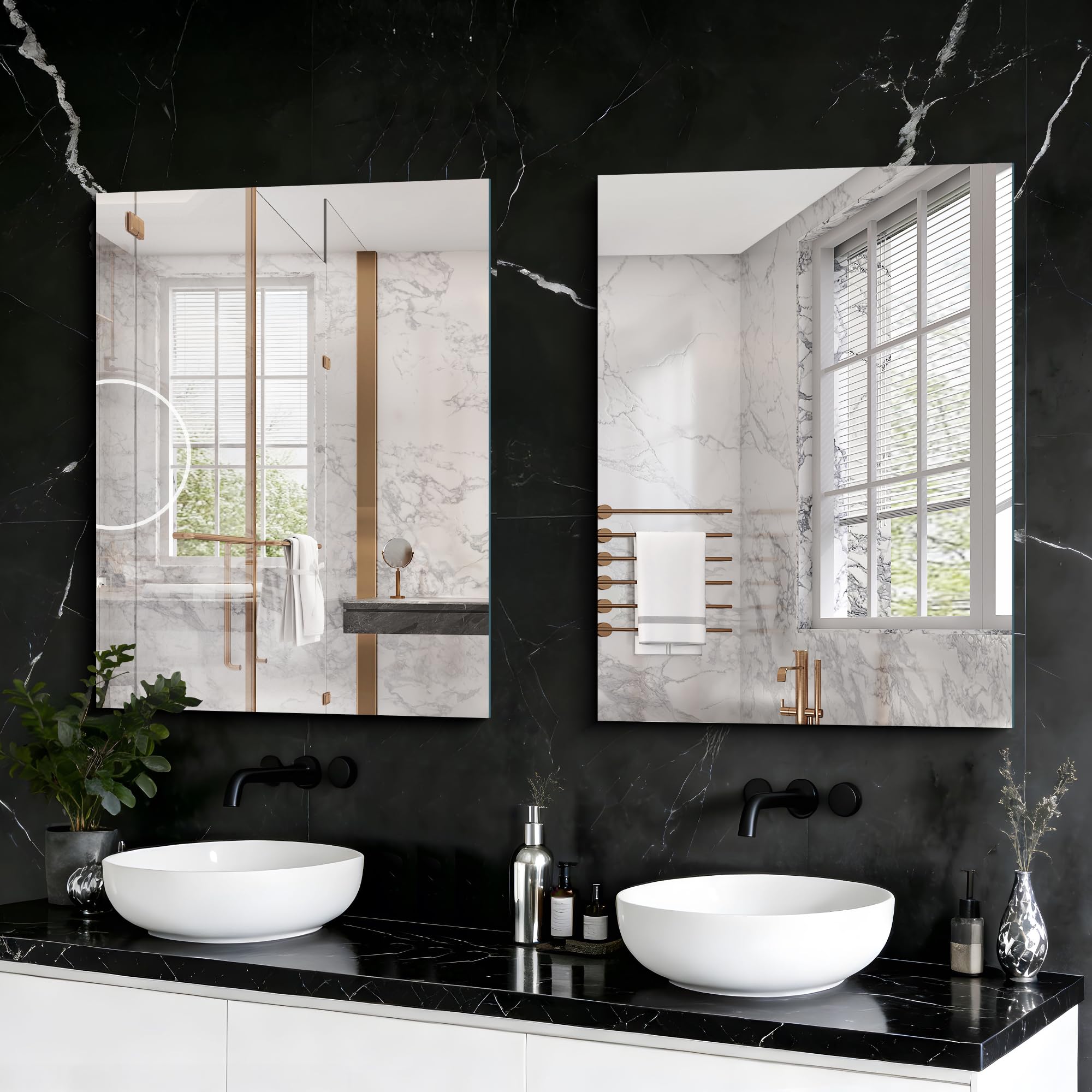 KOCUUY Espejo de baño Rectangular sin Marco, Espejo Decorativos de Pared de 60 x 80 cm, Espejo con Cristal irrompible, reflexión HD, diseño Moderno, Adecuado para baños, dormitorios o vestidores.