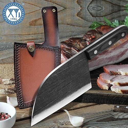Miniatura 15 de Cuchillo de chef serbio, cuchillo de chef de carne, cuchillos de cocina, juego con funda de cuero, transporte de llevar, carnicero (8 pulgadas)