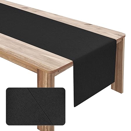 Ruisita Linen Table Runner Natural Fabric Modern Cotton Table Runners Pure Color Long Machine Washable Table Flag for Christmas Party Festival Decor (Black)