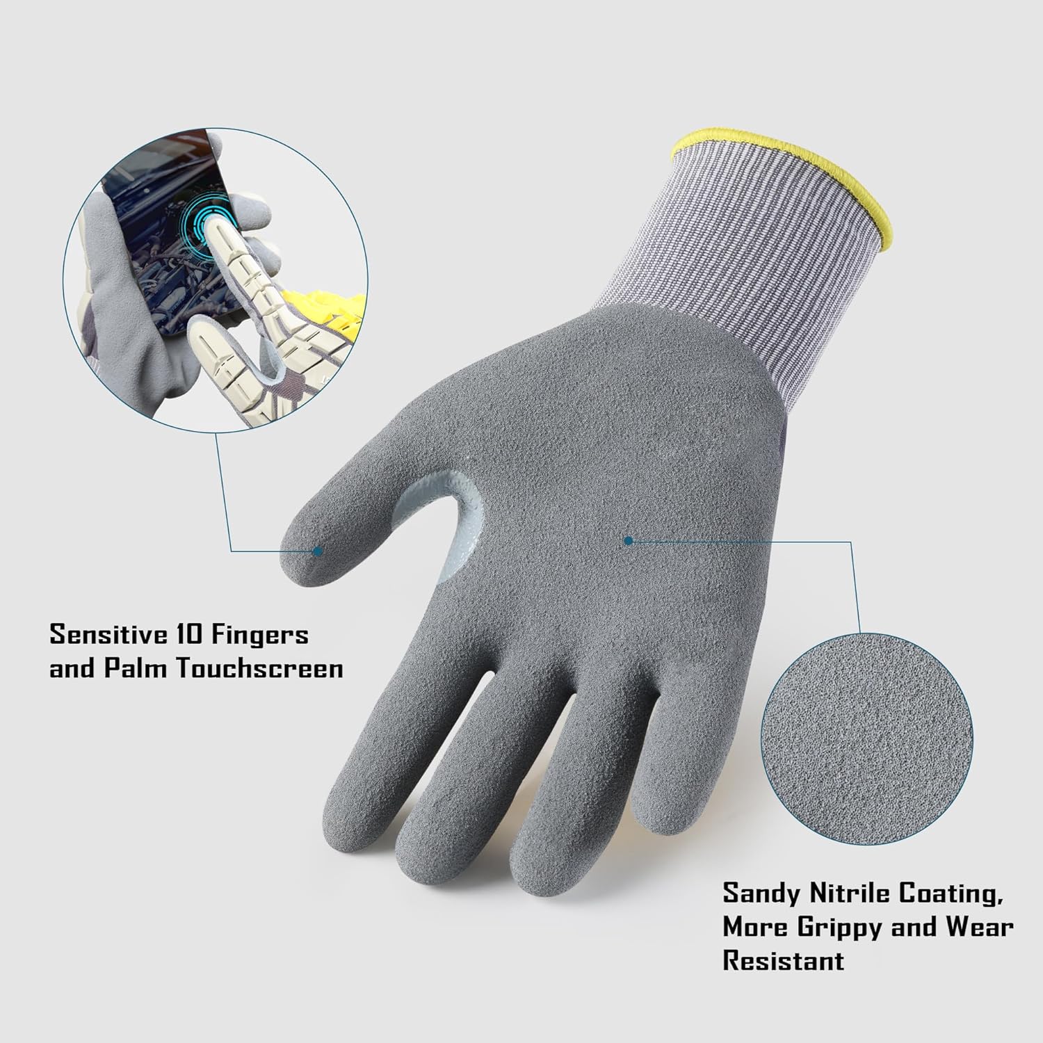 COOLJOB TPR Impact Resistant Safety Work Gloves with Grip, Sandy Nitrile Dipped Utility Gloves for Construction Workers, S-XL - Image 3