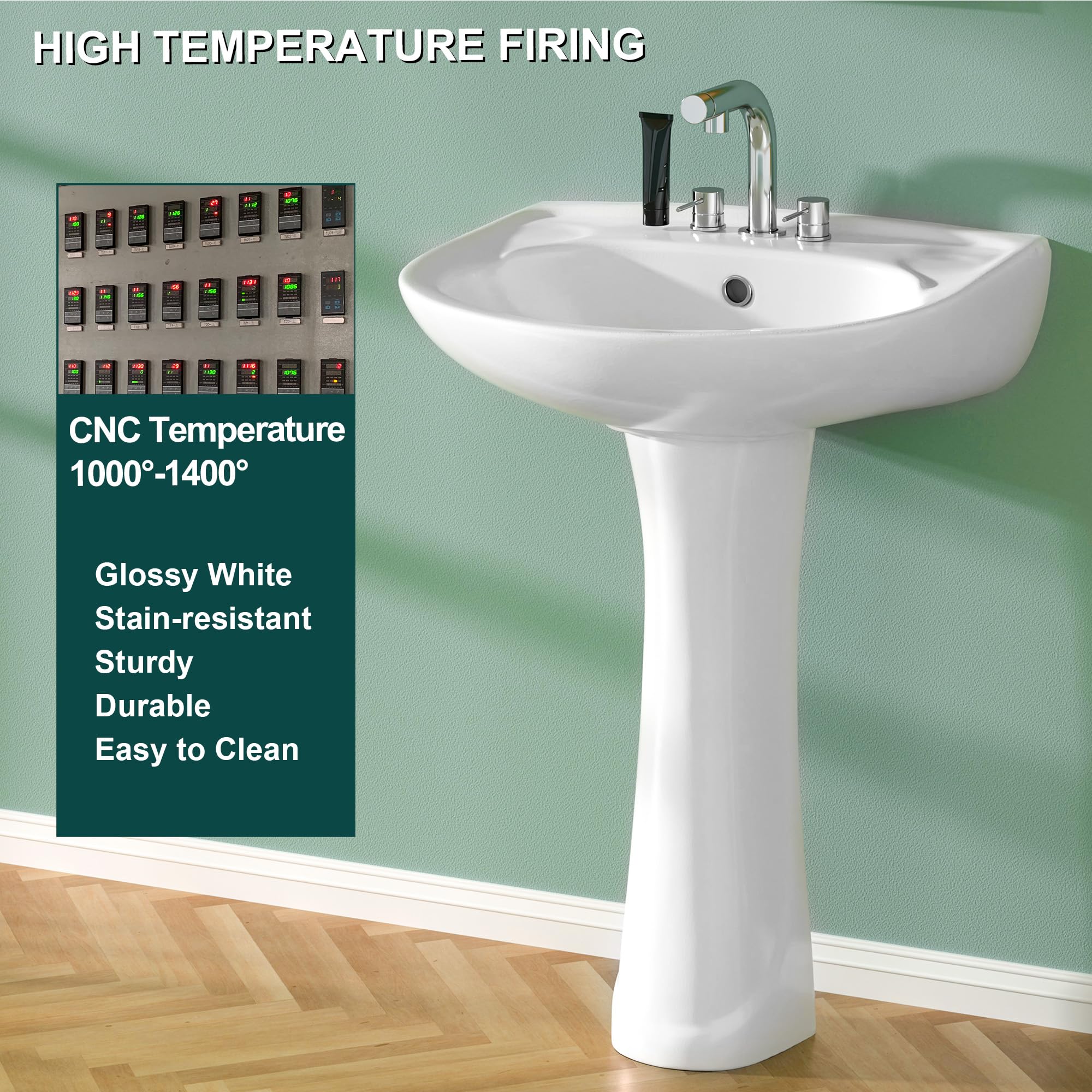 Pedestal Sink White 3 Hole, 21 X 19 Inch Bathroom Jamaica - View #8