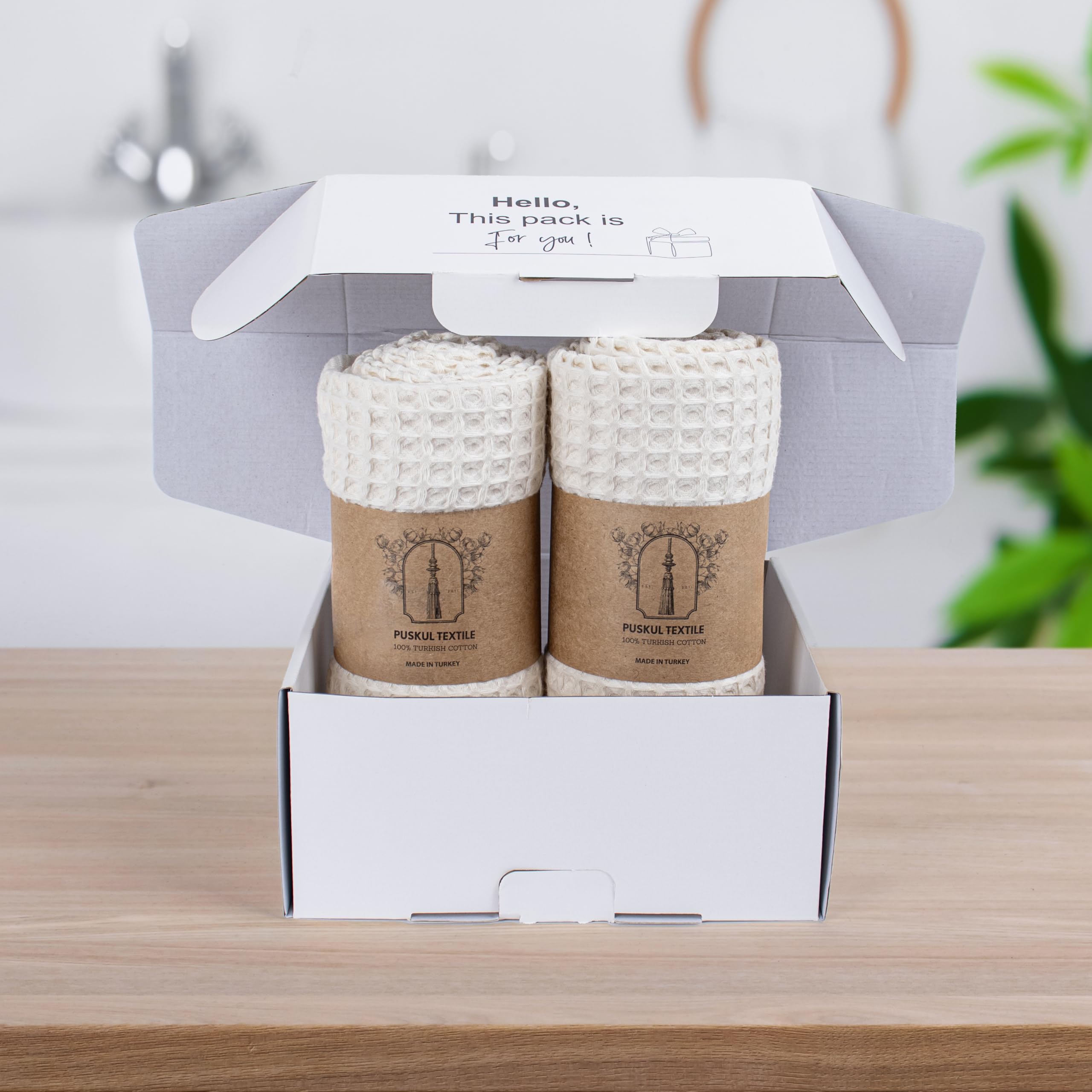 PÜSKÜL - Confezione da 2 asciugamani da bagno e spa, 100% cotone biologico turco di alta qualità, ad asciugatura rapida, sottili, prodotti in Turchia (beige naturale, 81 x 160 cm)
