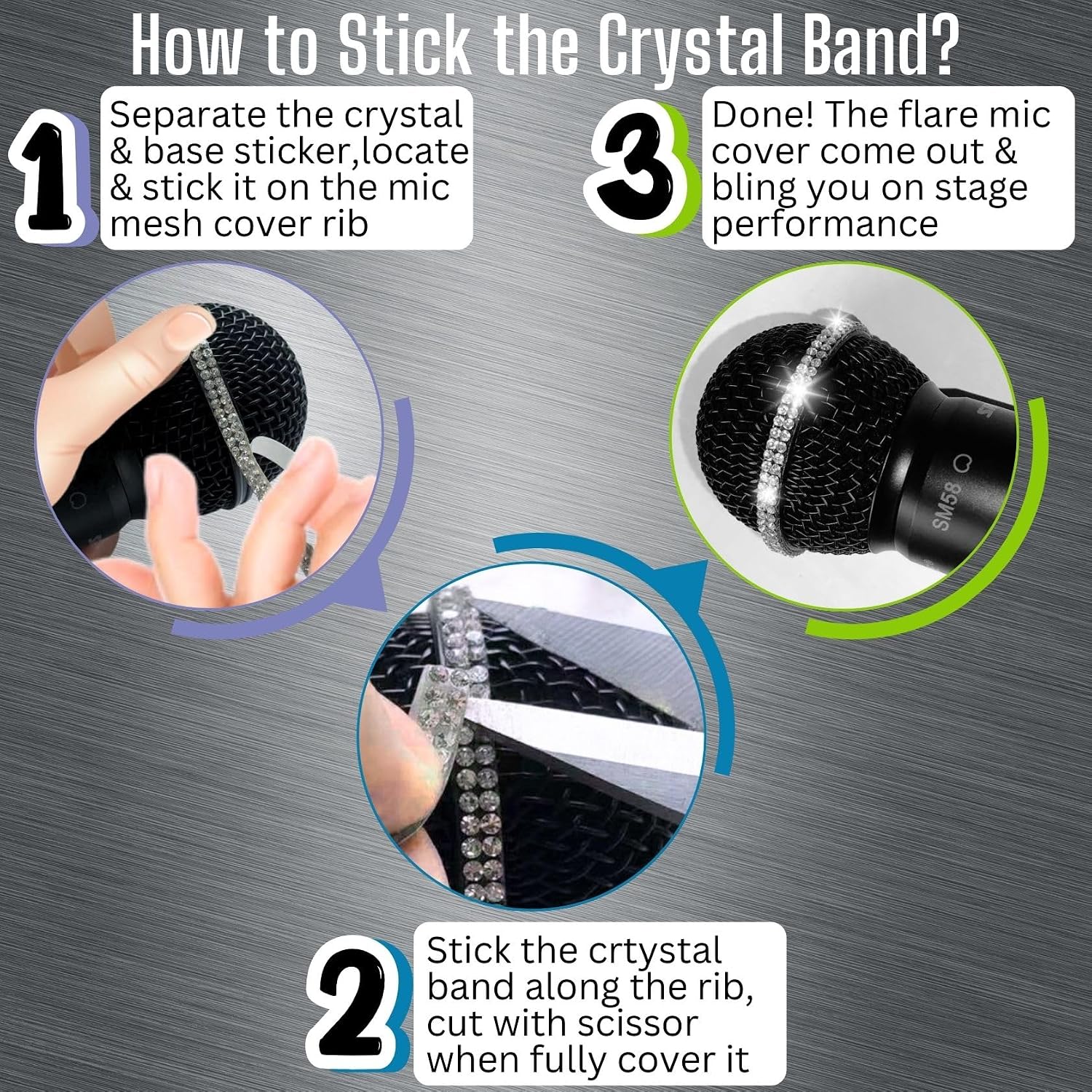 Black Mic Cover with Crystal Band for SM58/Beta58 Sparkle, 2 Pack image 3