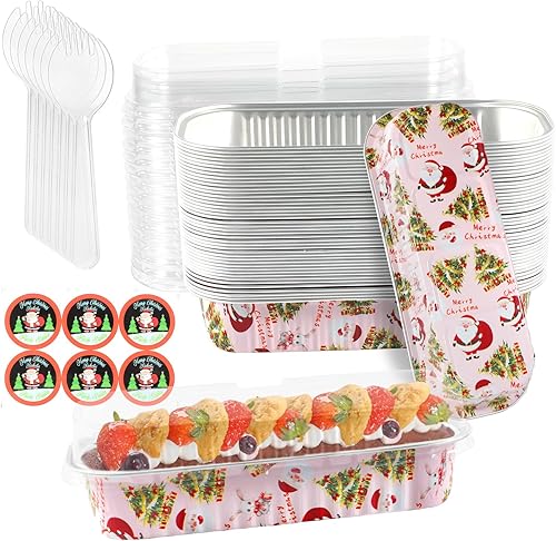 Miniatura 8 de QUIETART Paquete de 100 mini moldes de papel de aluminio con tapas tazas rectangulares para hornear de 68 onzas latas desechables para hornear mini