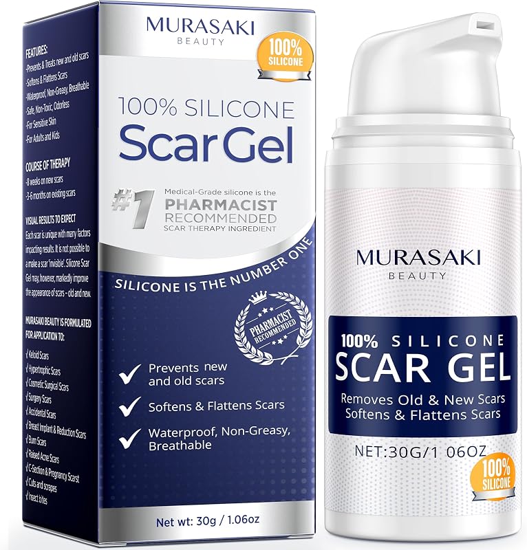 100% Silicone Scar Gel Scars Cream - Advanced Scar Gel for Surgical Scars, C-Section, Stretch Marks, Acne, Injury, Burns, Keloids, Old and New Scars 1.06oz(30g) (Maximum Strength 100% Silicone)