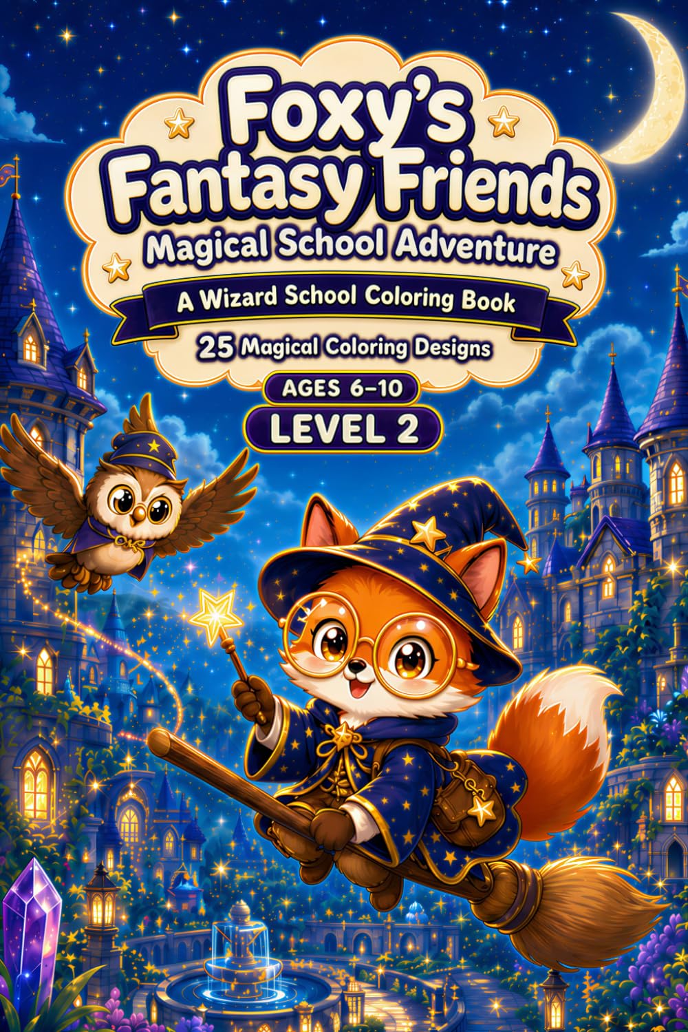 Foxy's Fantasy Friends: Magical School Adventure: A Wizard School Coloring Book for Kids Ages 6–10