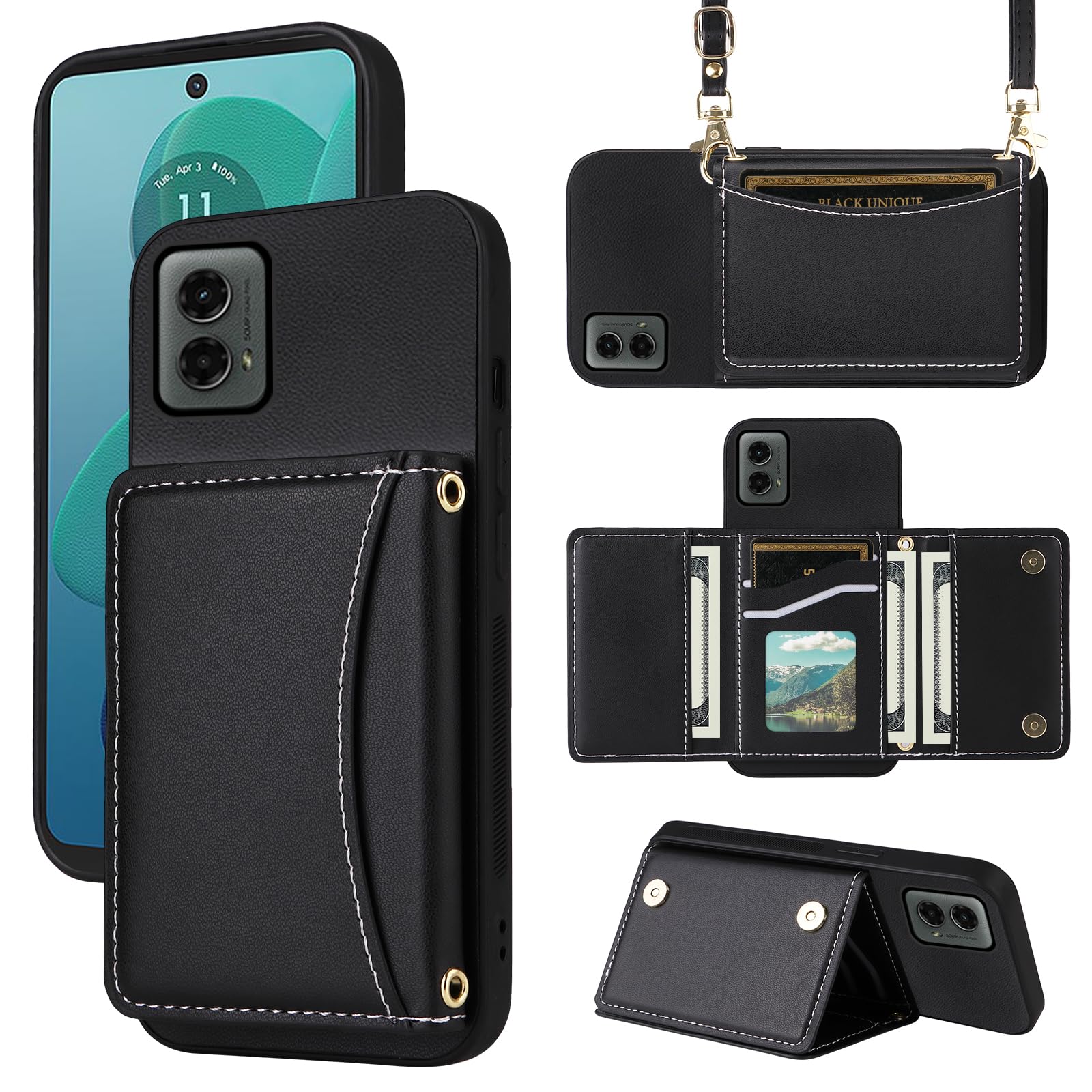 Furiet Wallet Case for Motorola Moto G 5G 2024 with Crossbody Strap Premium PU Leather 6+ Card Holder Card Slots Shockproof Heavy Duty Full Body