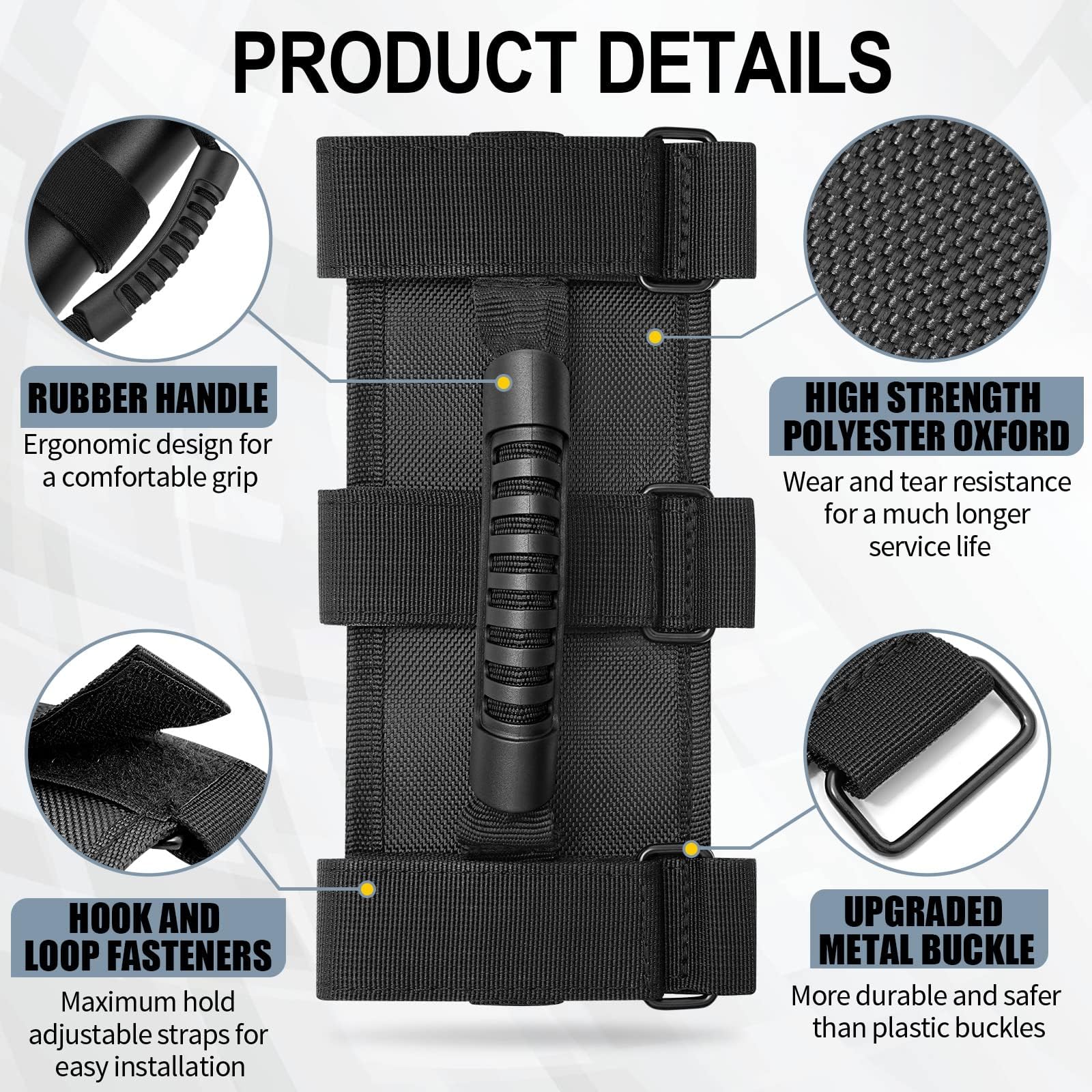 TenutaRealX Jeep Wrangler Off-Road Handles for Roll Bar, 1680D Oxford Cloth Grab Handle with Heavy Duty Velcro Straps, Ergonomic and Comfortable, Quick Release Anti-Theft Design