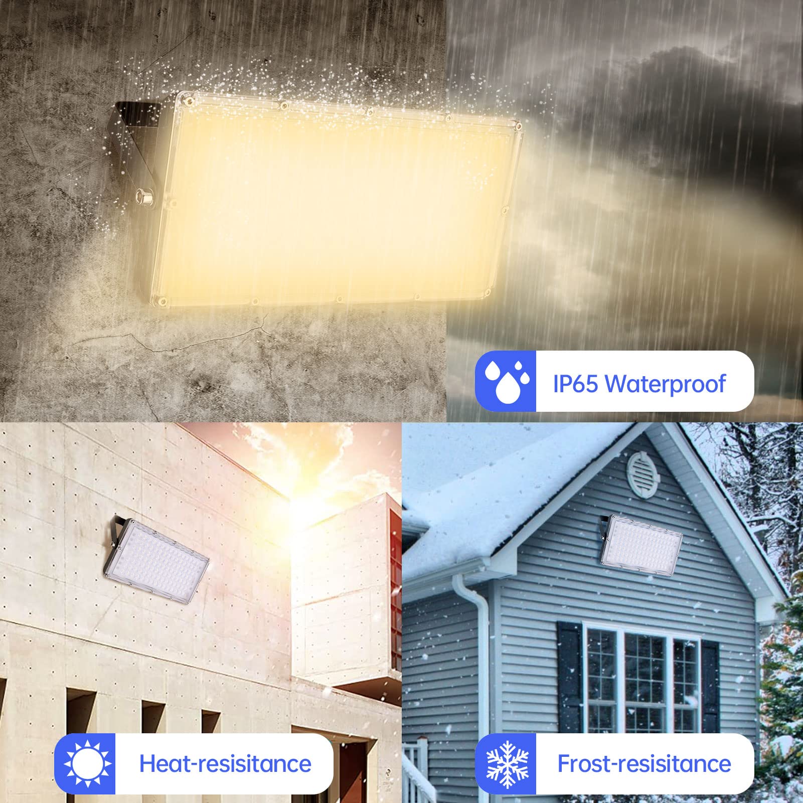LED Strahler Außen 100W 10000LM Fluter Flutlichter, 4er 3000K Warmweiß Scheinwerfer, IP65 Wasserdicht Außenstrahler, Sicherheitsbeleuchtung für Garten Garage Hof Sportplatz Veranda Werkstatt