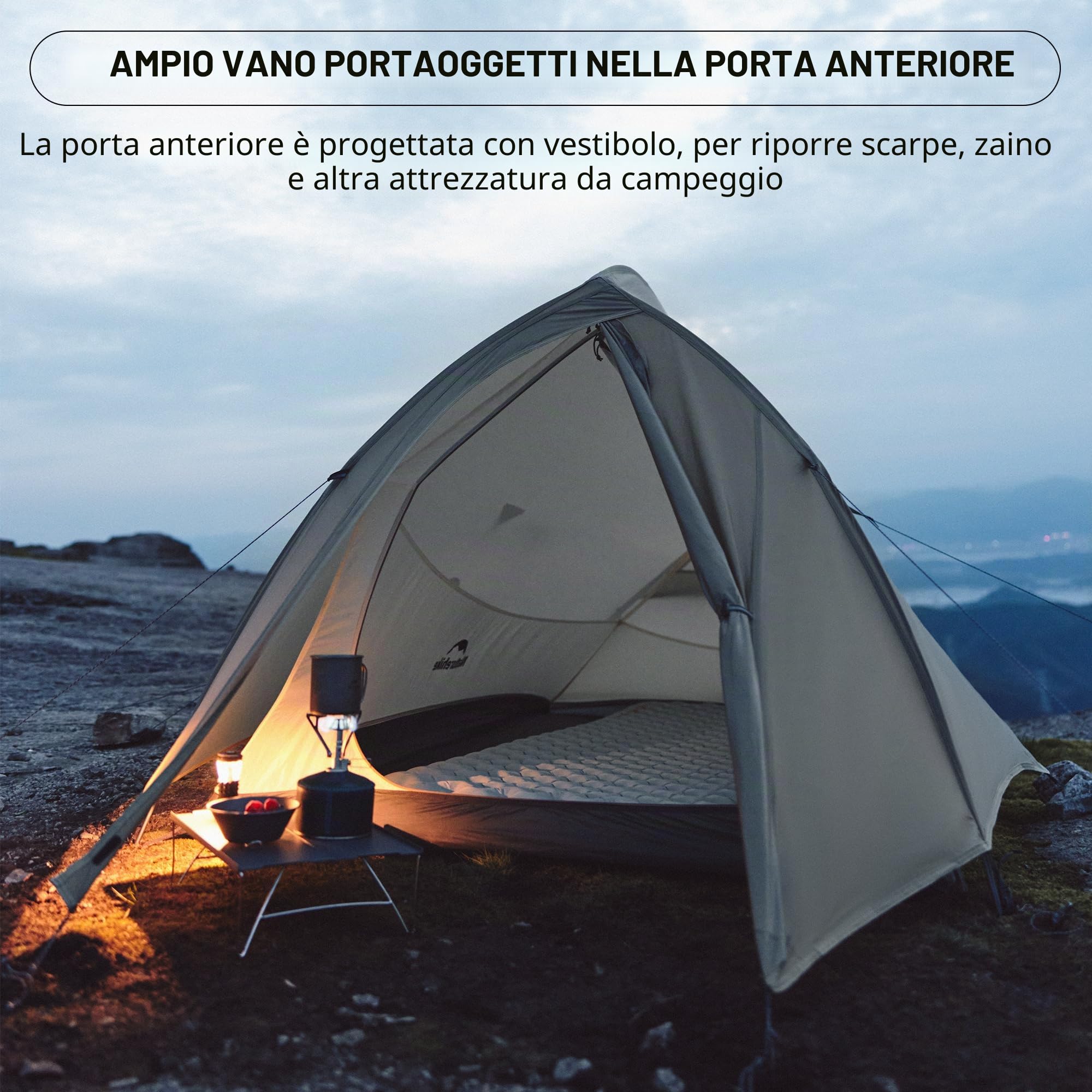 Naturehike Cloud Up Pro - Tenda da campeggio leggera per 2 persone, facile da montare, antivento e impermeabile, per attività all'aperto, viaggi, trekking (cachi/senza fluoro)