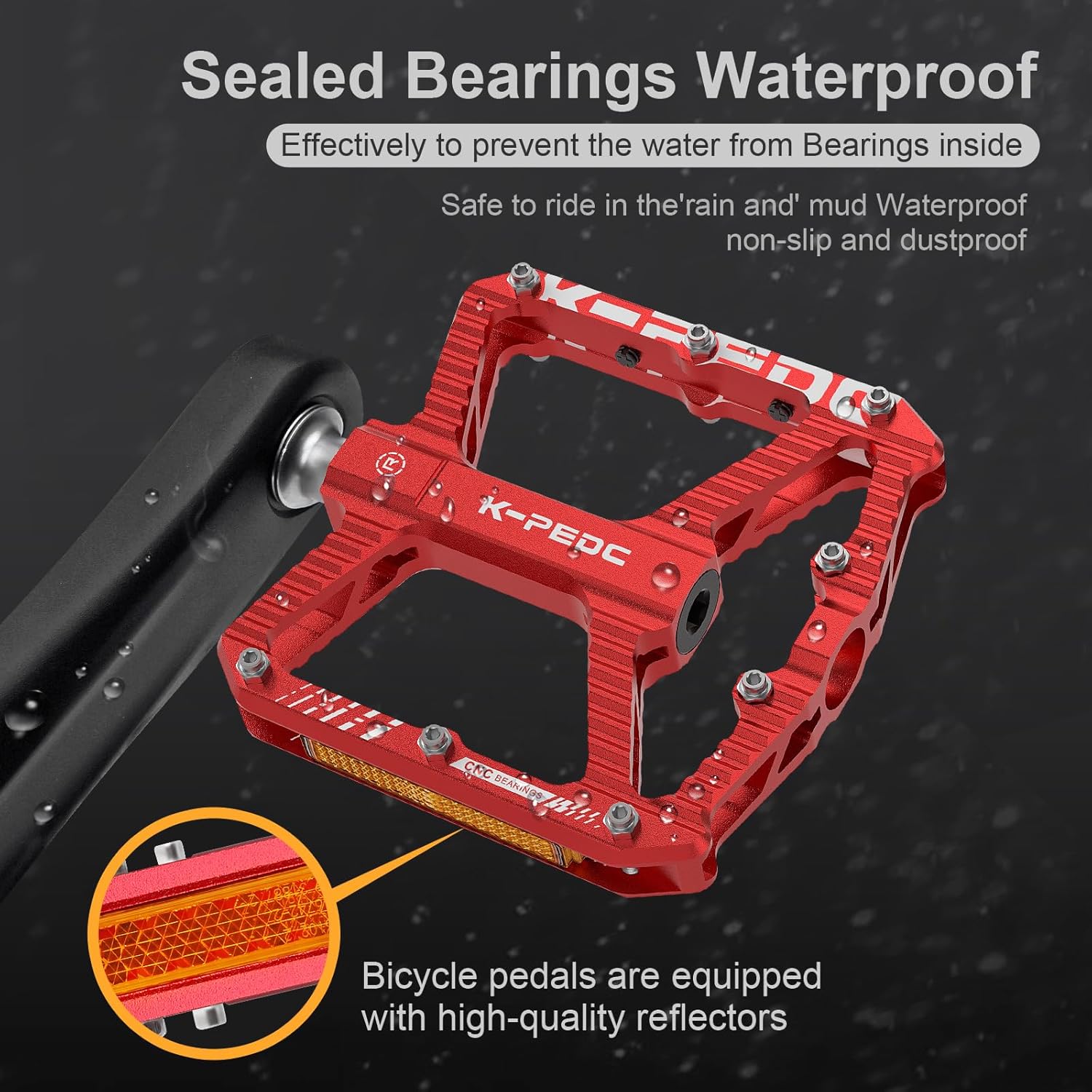 Mountain Bike Pedals MTB Pedals,Bicycle Pedals with Reflectors,Aluminum 9/16" 3 Sealed Bearing Lightweight Platform for Mountain Bike, BMX, Road Bike Pedals
