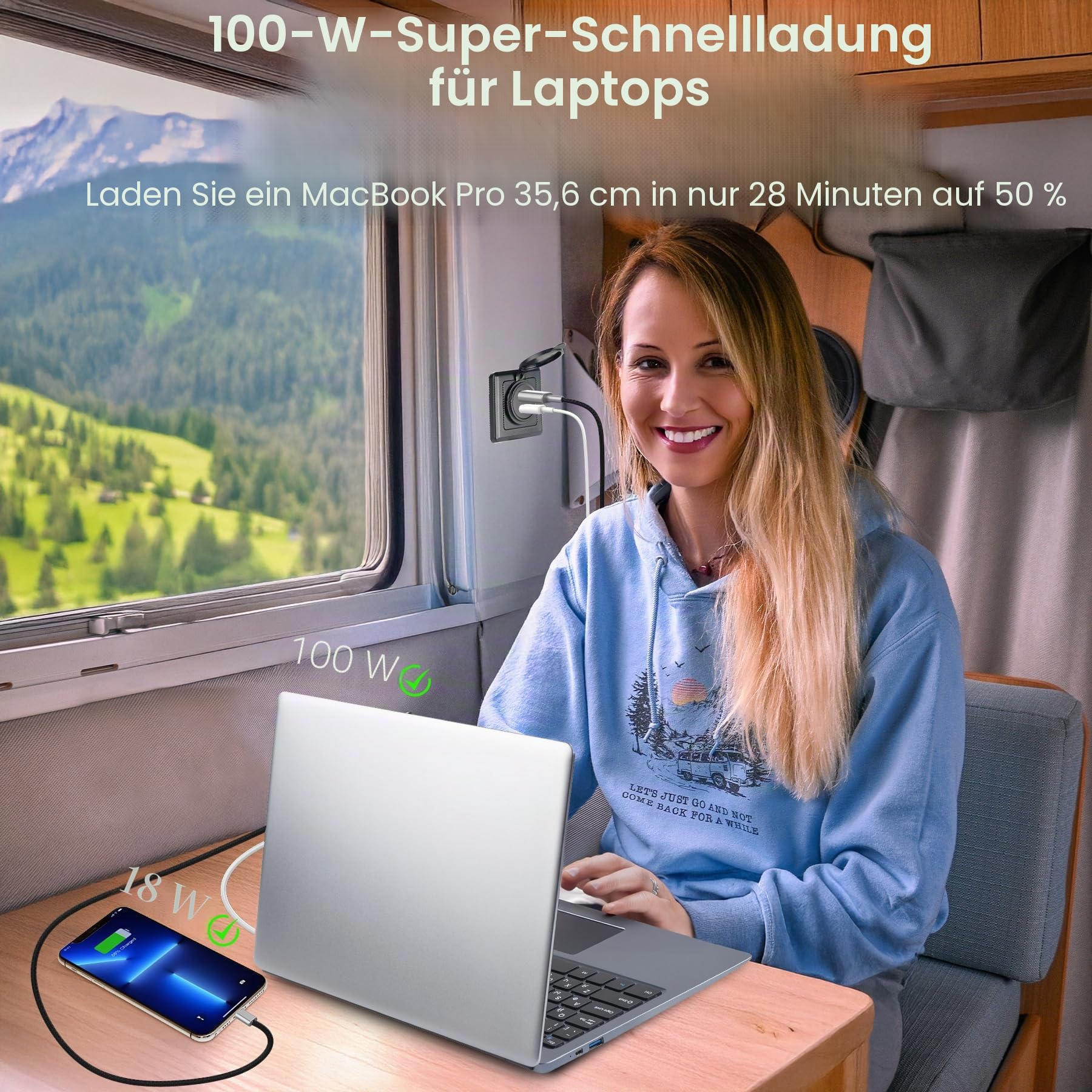 118 W Wohnmobil USB Steckdose, 100 W PD und 18 W USB-A Dual-Port-Steckdose, leistungsstarkes USB-C-Schnellladegerät, Laptop, Tablet, Handys, ideal für Wohnmobil, Boot, Anhänger (1er-Pack) (1er-Pack)
