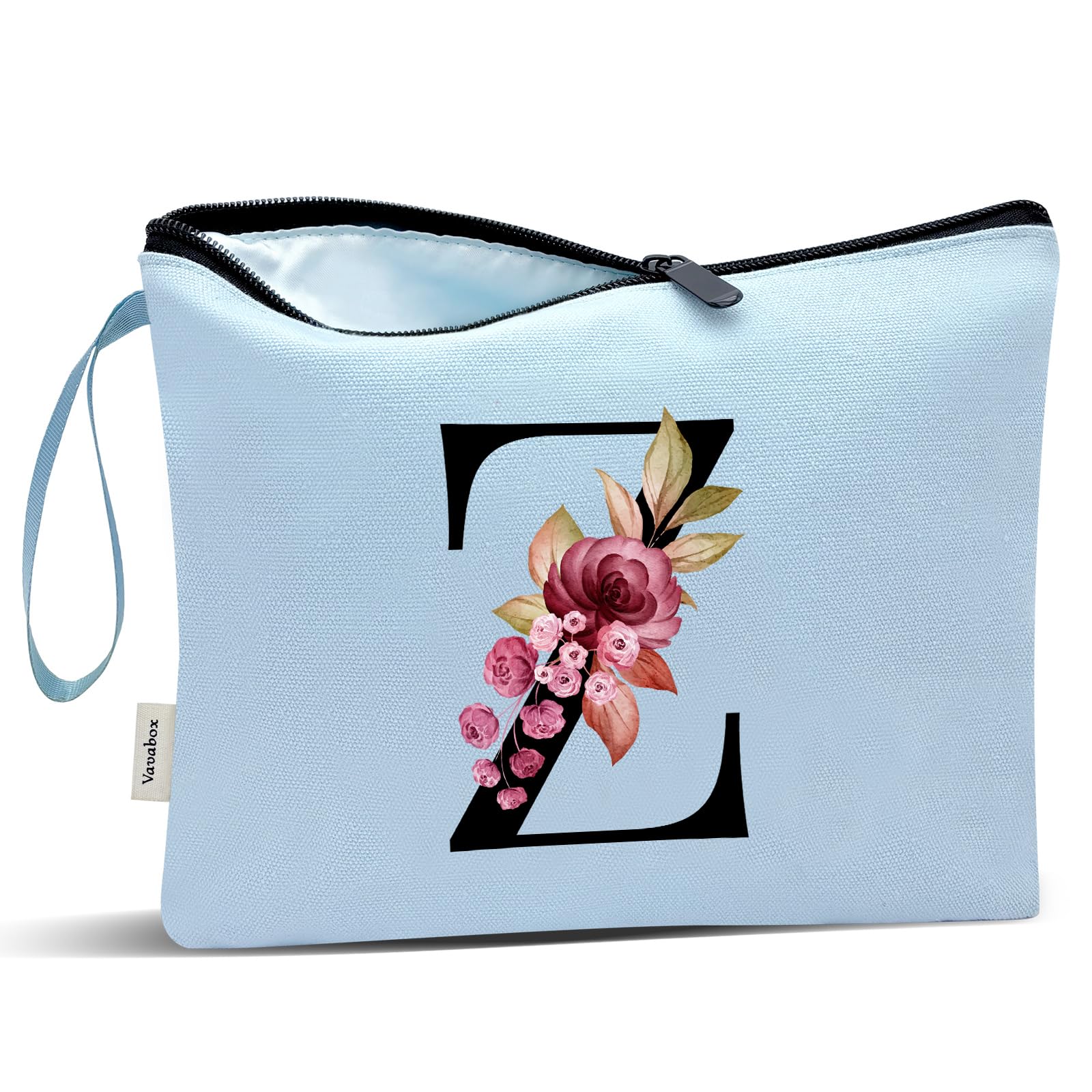 Vavabox A-Z Personalized Makeup Bag, Birthday Gifts for Women Mom, Gifts for Best Friend, Bride Bridesmaid Cosmetic bag (Z, Blue)
