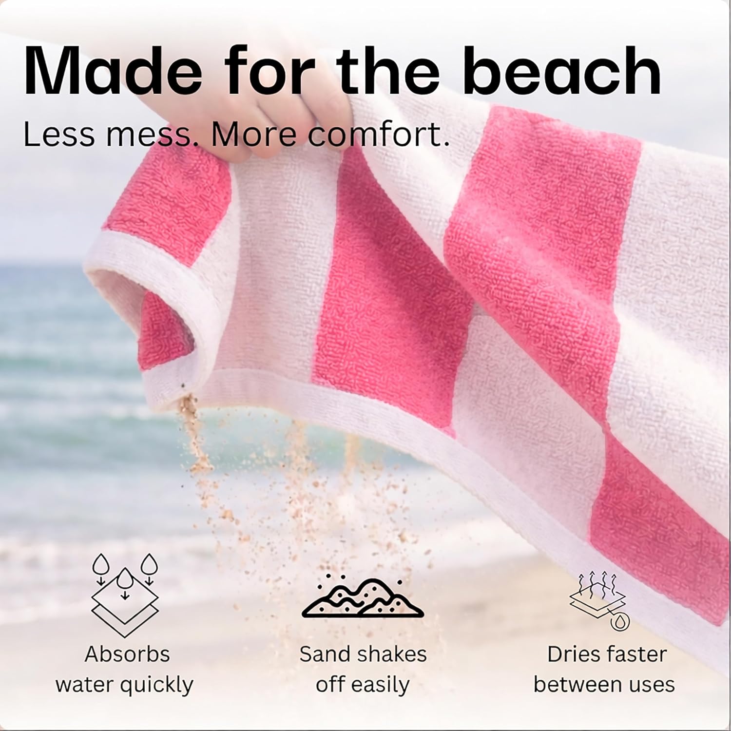 Salt Earth Cotton Striped Beach Cabana Towel, 4 Pack - 30"x60" Quick Dry Towels, Pool Essentials, Travel, Gym & Bathroom Towels, Oversized Beach Vacation Essentials, Lux Pink