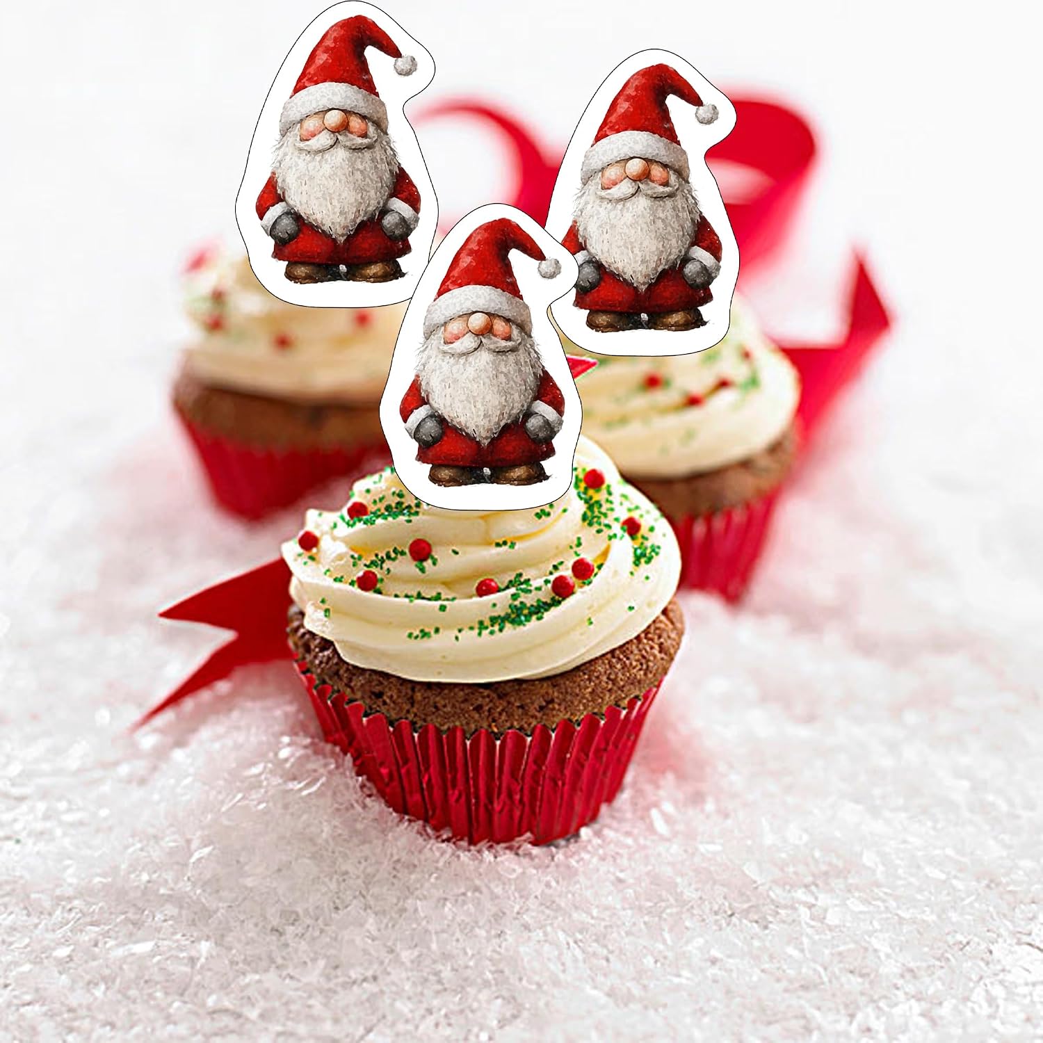 50 PCS Edible Santa Claus Cupcake Toppers Wafer Paper Father Christmas Cupcake Picks Edible Santa Claus Party Decorations for Xmas Theme Baby Shower New Year Holiday Party Cake Decorations Supplies image 3