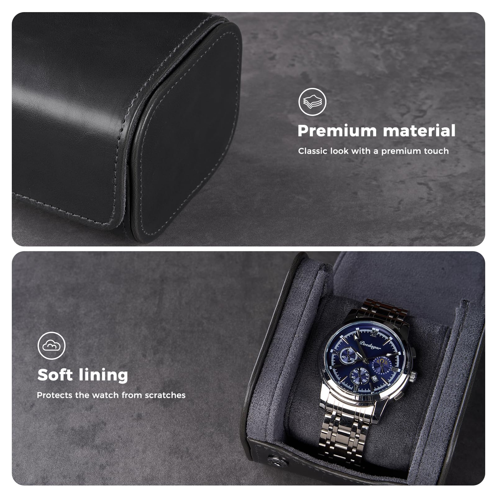 ProCase Uhrenrolle für 1 Uhr, Uhren Reiseetui Uhrenkoffer-Rolle Travel Watch Box Case Uhrenaufbewahrung Reise Uhrenetui- Schwarz
