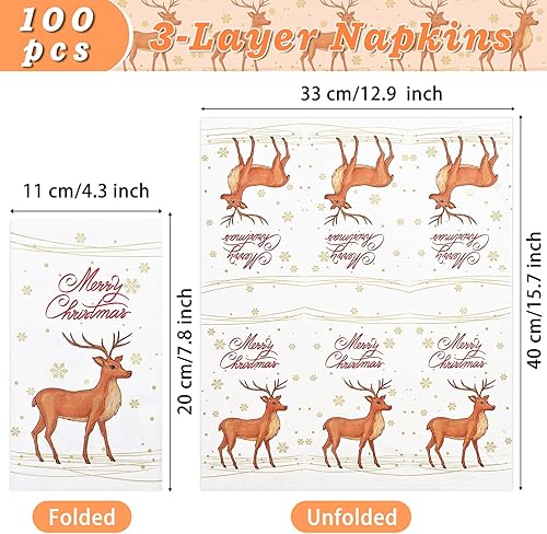 Miniatura 6 de Homlouue 100 servilletas de papel de Navidad, 3 capas de reno, servilletas de Navidad para fiestas de Navidad, fiestas de Navidad, toallas