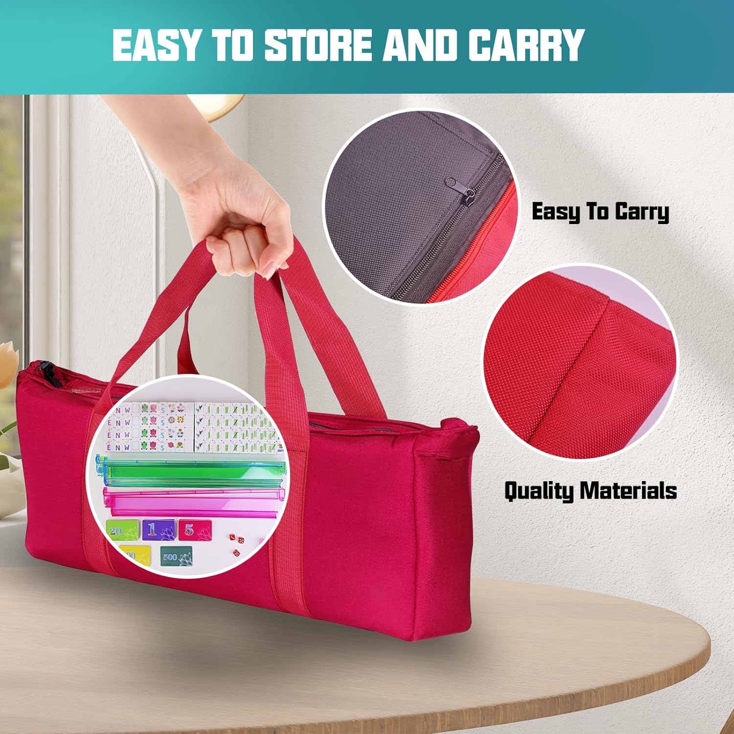 American Mahjong Game Set, Portable Carrying Bag,Acrylic 160 Tiles,Western Mahjong Tiles Set,Complete Ma Jong Set (Red)
