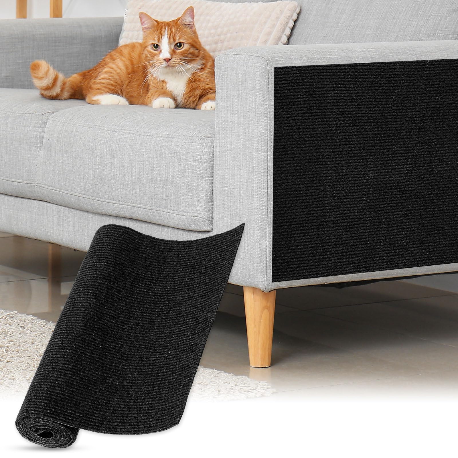 sourcing map Self-Adhesive Cat Scratching Mat, 1 Roll 39.4" x 15.8" Couch Protector from Cats Claws for DIY Sofa, Wall, Doors, Cut Anti Cats Scratch Pad Carpet Mat, Black