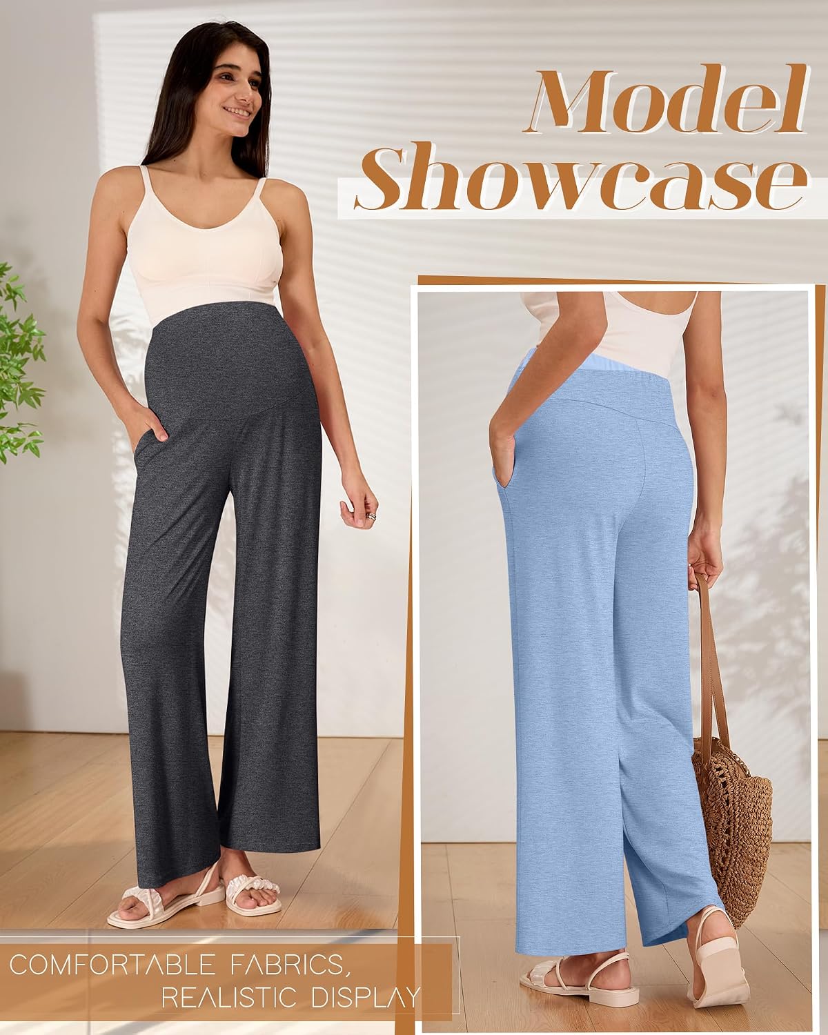 3 Pack Women's Maternity Pants Loose Wide Leg Pregnancy Sweatpants Over The Belly Lounge Pants Pajama with Pockets