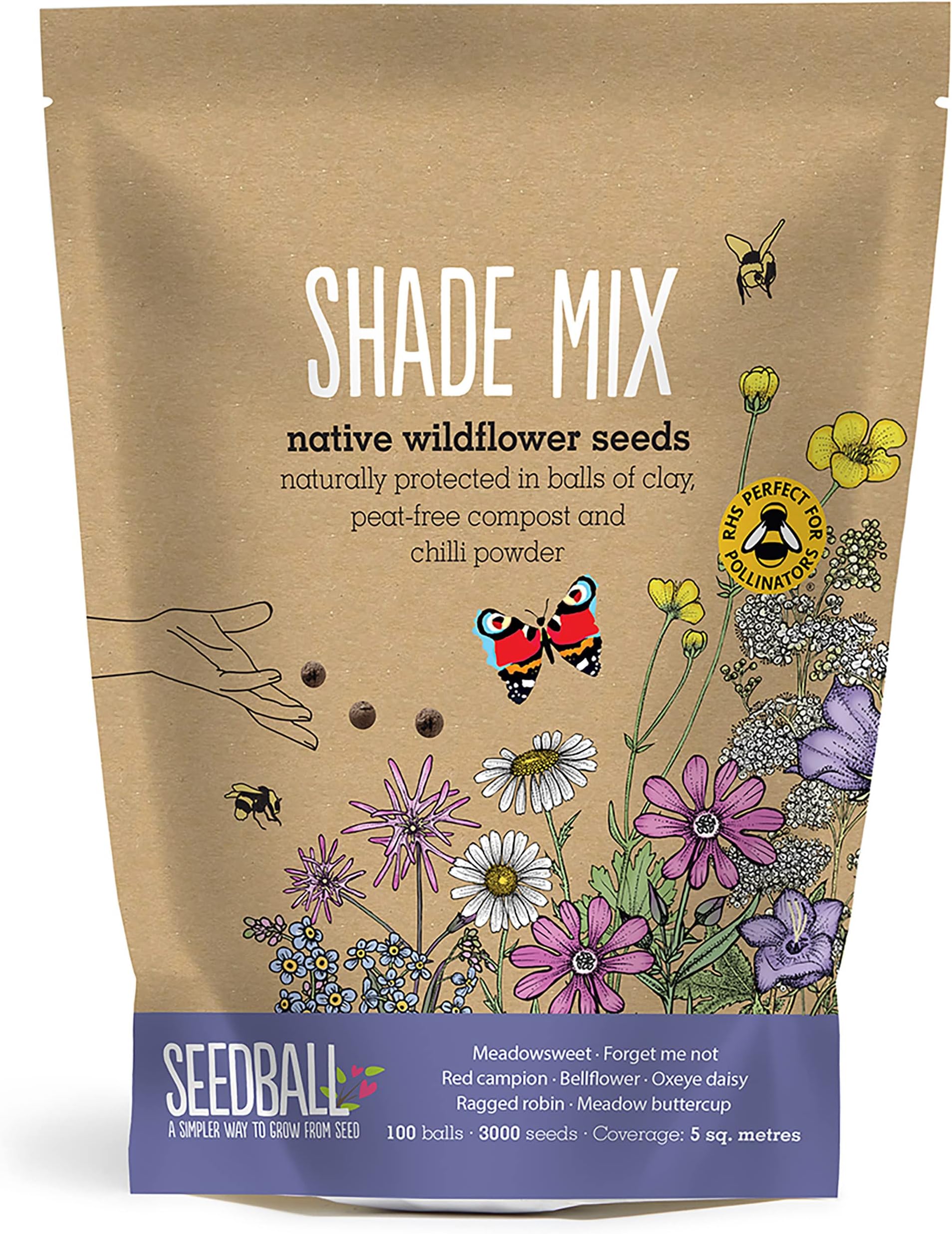 โ SEEDBALL Shade Mix Wildflower Seed Bombs - 100 Seed Balls Per Pack | Bee Friendly Clay Balls with Native British Seeds for Shady Gardens, Pots & Balconies for Autumn & Spring - Easy No-Dig Planting