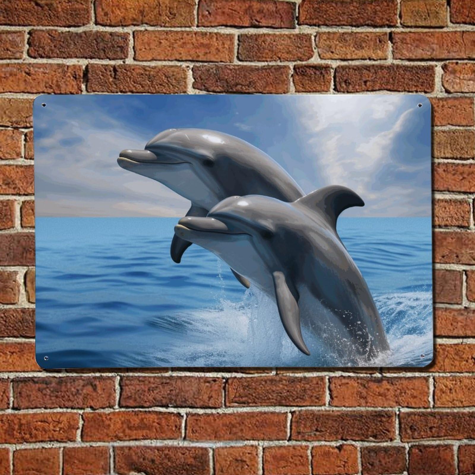 Amazon.co.jp: アルミサイン、2匹のイルカプリントメタルサイン反射