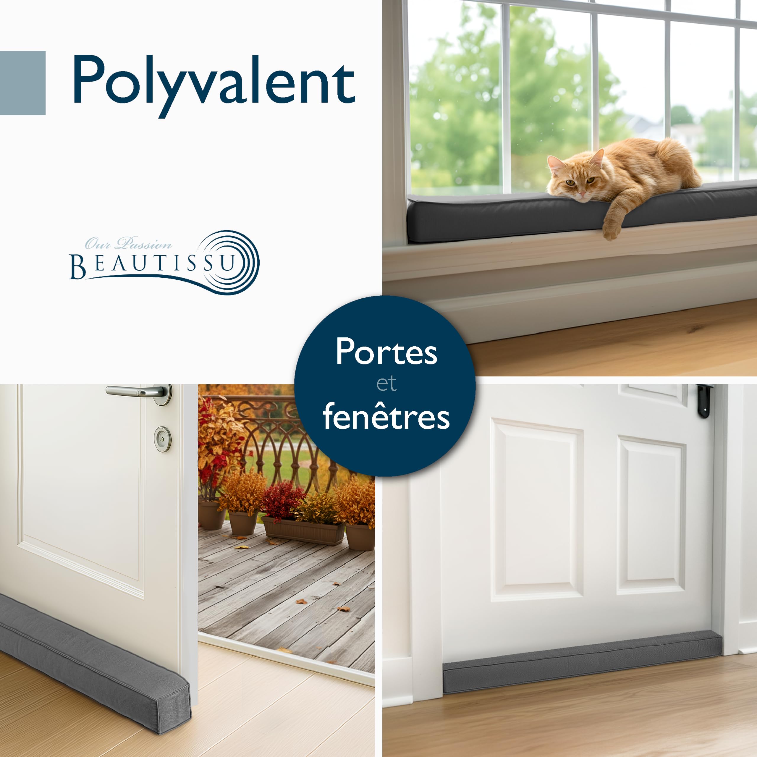 Beautissu 2X Boudin de Porte Isolant d'Entrée 80 cm – Bas de Porte Anti Froid Bruit – Coussin Anti Courant d’Air pour Fenêtre – Coupe Vent Tissu Anthracite pour Isolation Thermique – Marin