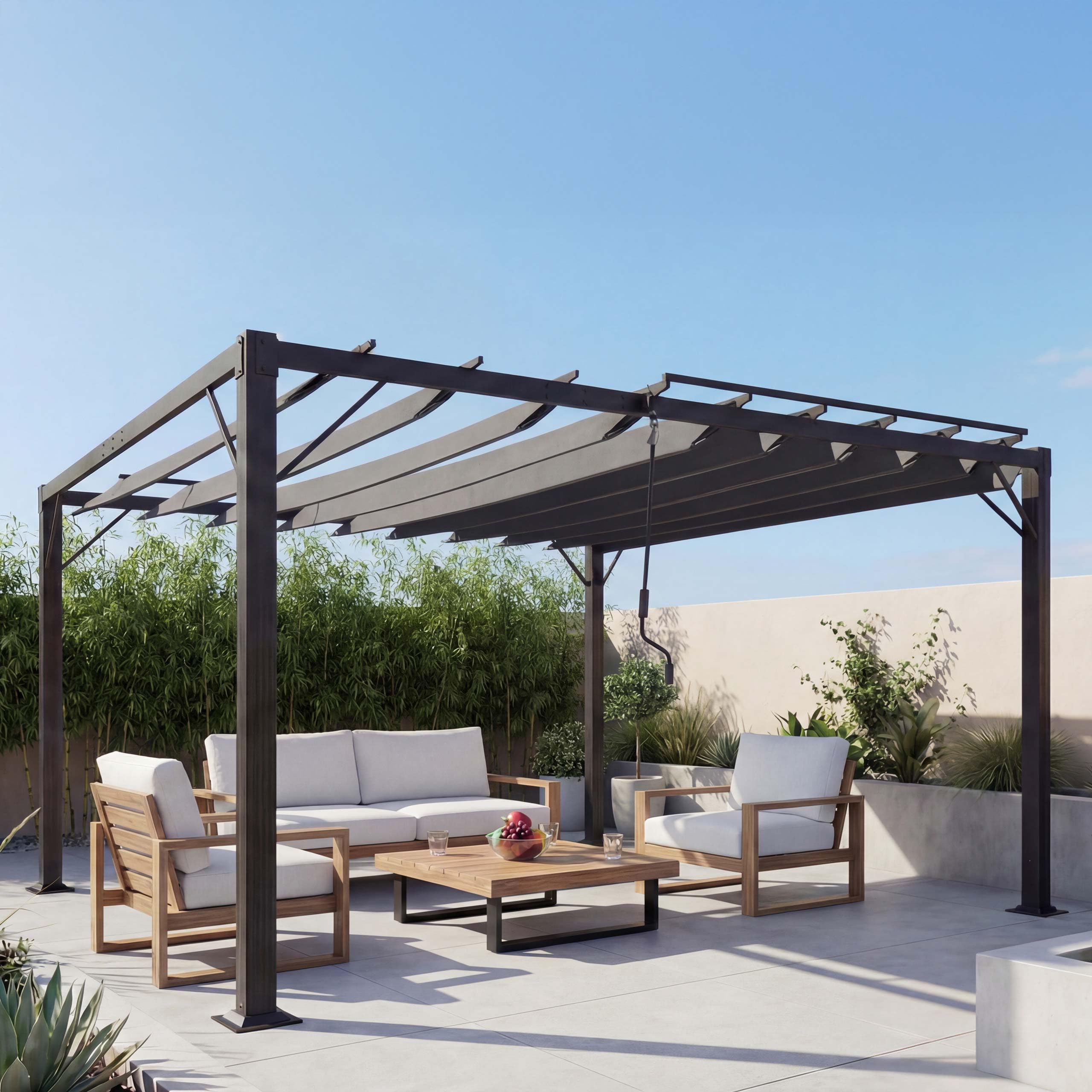 Mendler Pergola HWC-L40 | Garten Lamellen-Pavillon Terrassenüberdachung