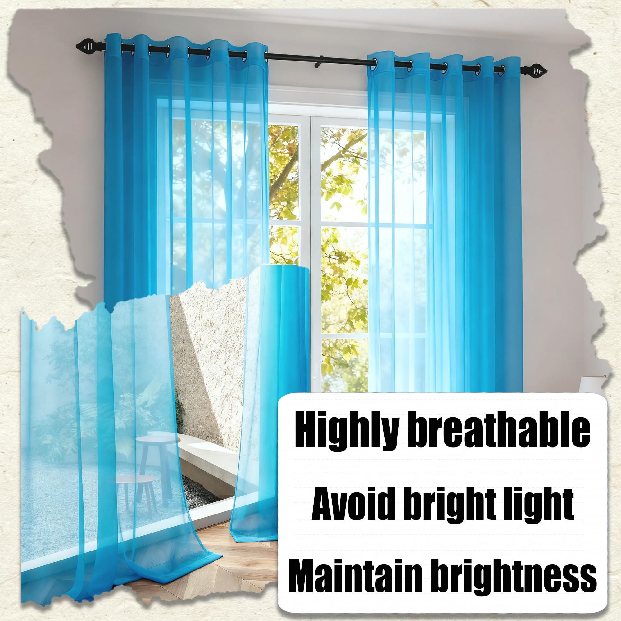 Voile Vorhang 210 x 240 cm Ösenvorhang Transparent Vorhänge Modern für Jedes Fenster, Gardinen Und Vorhangsysteme, Himmelblau