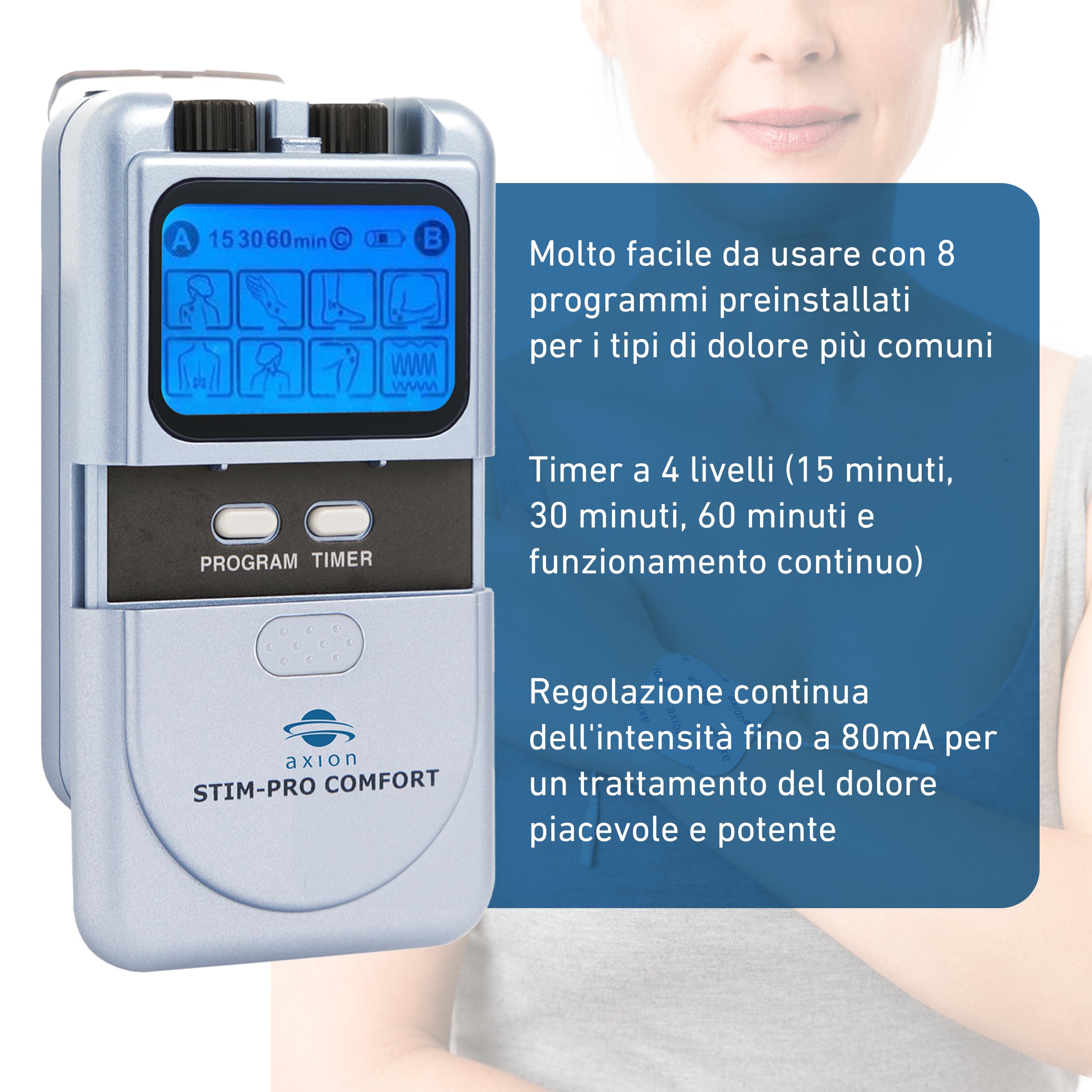 axion Elettrostimolatore analgesico TENS STIM-PRO Comfort Dispositivo di Corrente di elettrostimolazione per Trattare e alleviare Il Dolore