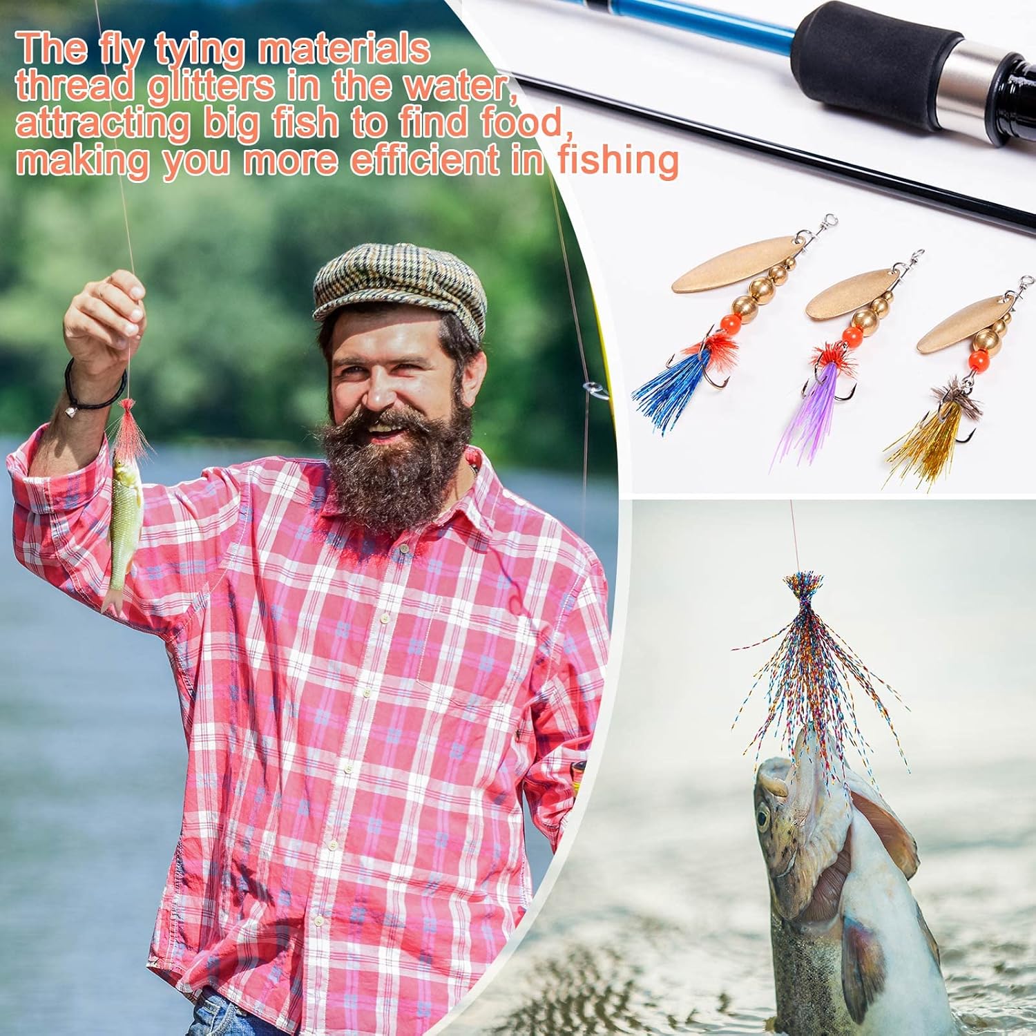 60 Bags Colors Crystal Flash Fly Tying Material Fly Tying Thread Line Fly Tieing Kit for Hook Lure Dry Flies Jig Skirts Making, 300-400 Pcs Per Bag, Approx 30 Cm/ 11.81 Inches in Length