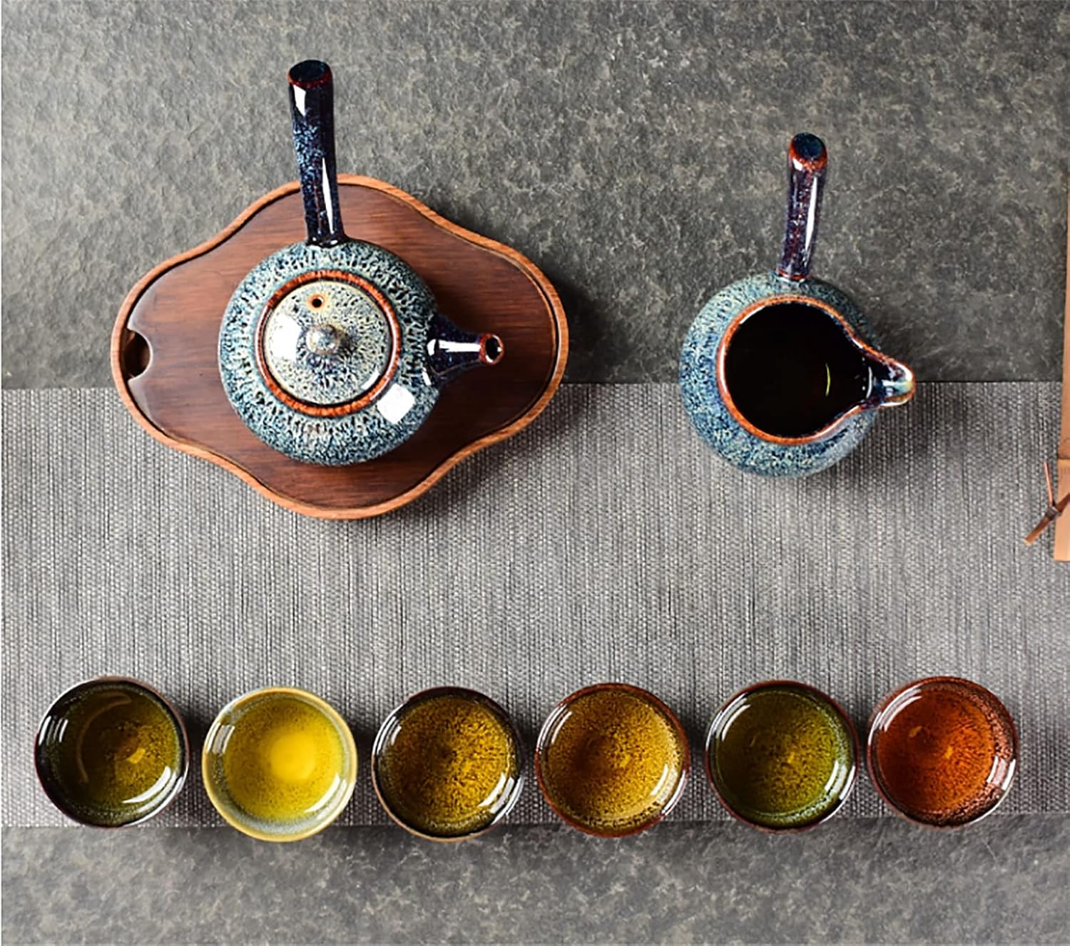 6pc Ceramic Kung Fu Tea Set, Japanese Tea Cup, Sake Cup, 2.1oz Capacity, 6 Colors