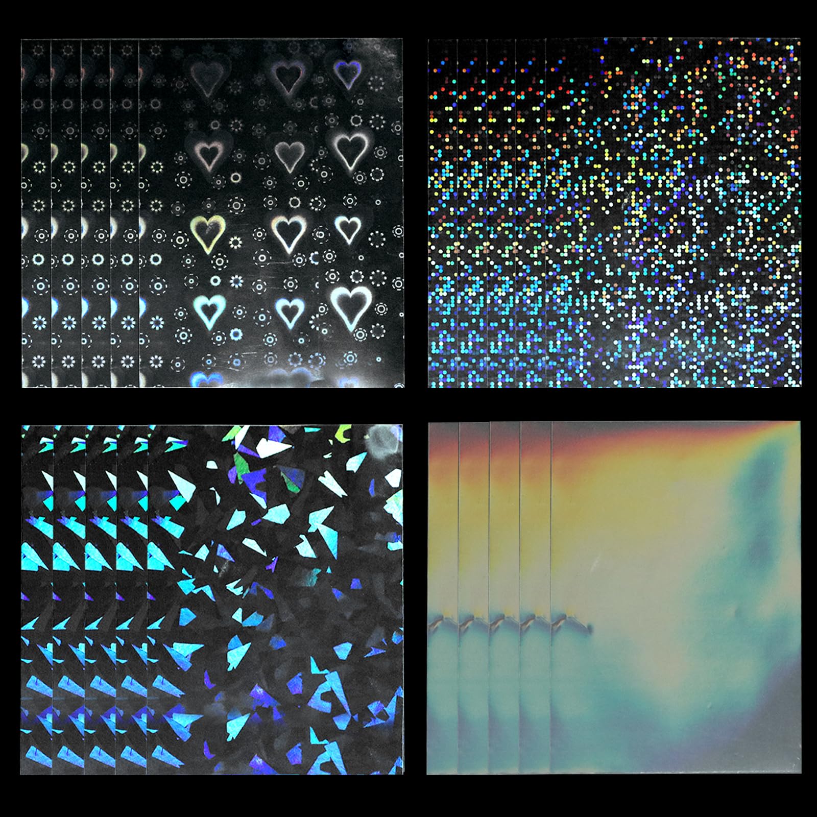 200Pcs Photocard Sleeves,Photo Card Sleeve,Holographic Card Sleeves,Card Covers,Heart Glass Gemstone Rainbow Dot Holographic Trading Card Protector for Photo Cards(4 Style)